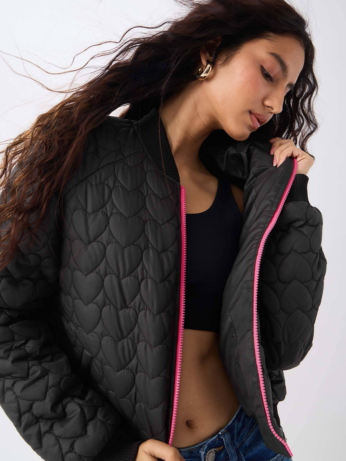 Women Black Heartfelt Puffer Jacket | JC78 - view 6