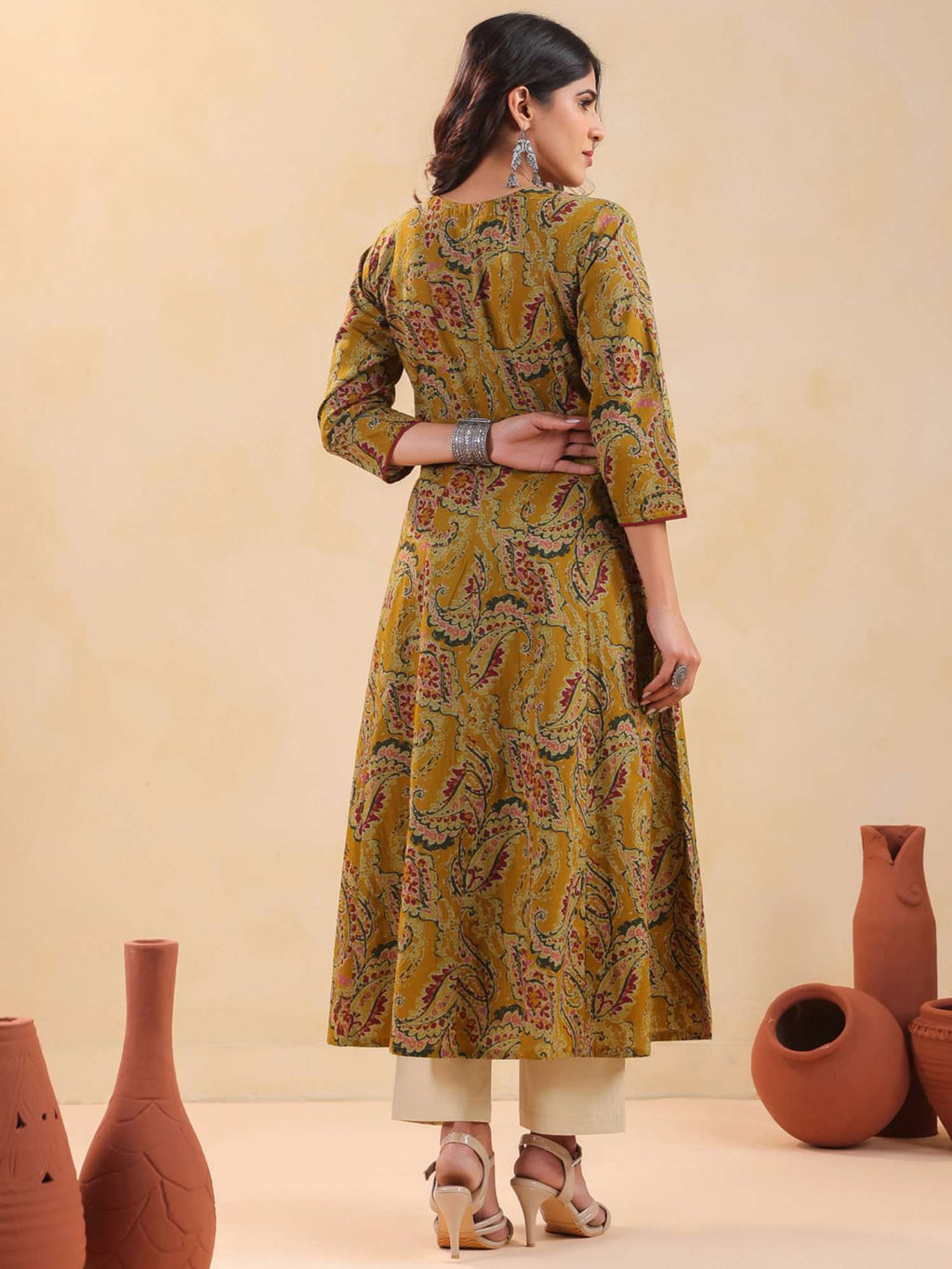 Women Printed V-Neck Cotton Kurta | FY93 - view 2