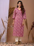 Women Ethnic Motifs Printed V-Neck Pure Cotton Straight Kurta | KDG - view 1