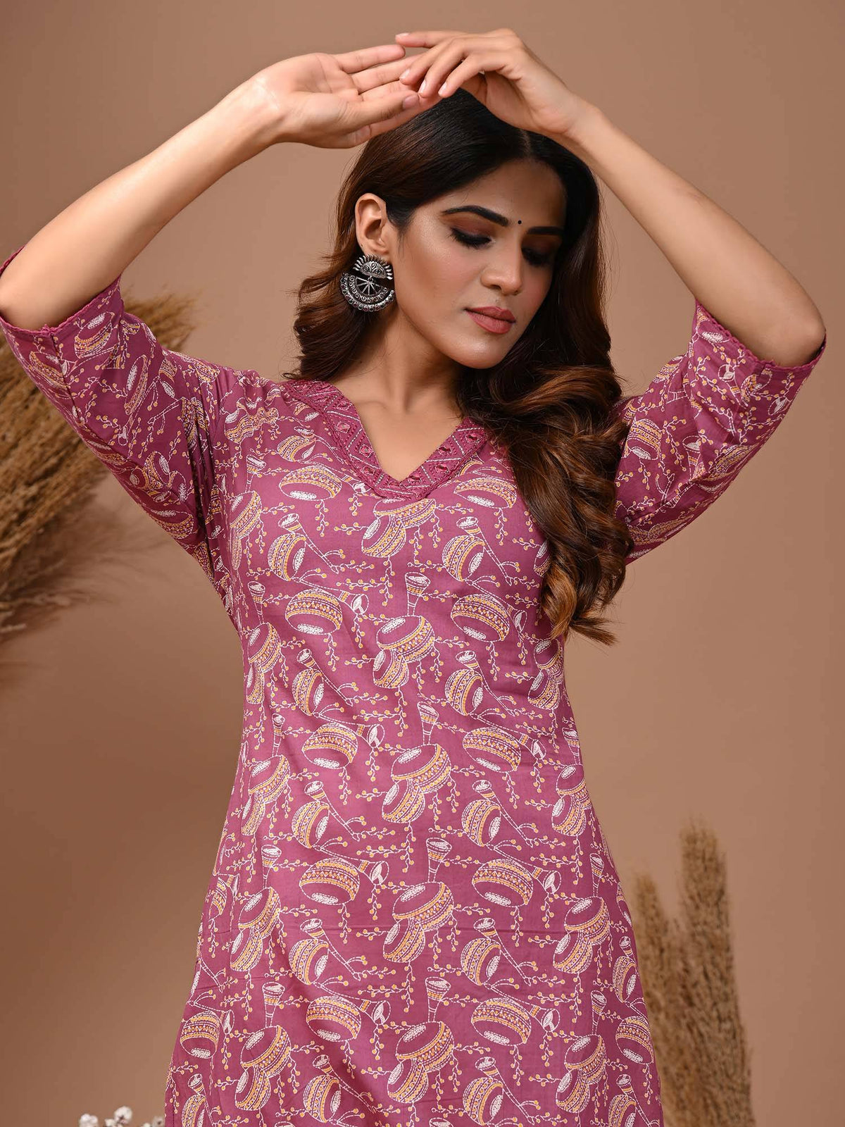 Women Ethnic Motifs Printed V-Neck Pure Cotton Straight Kurta | KDG - view 5