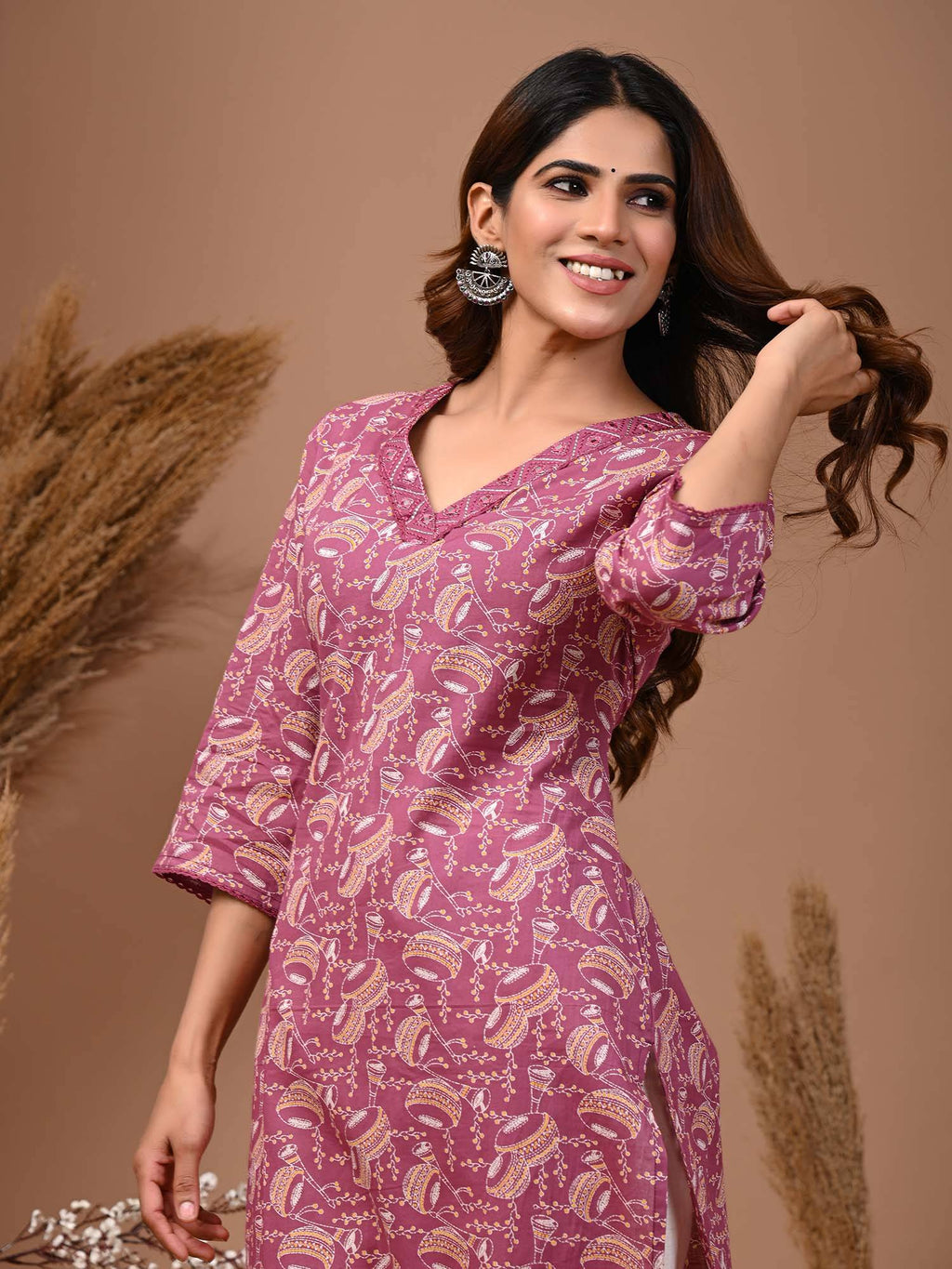 Women Ethnic Motifs Printed V-Neck Pure Cotton Straight Kurta | KDG - view 6