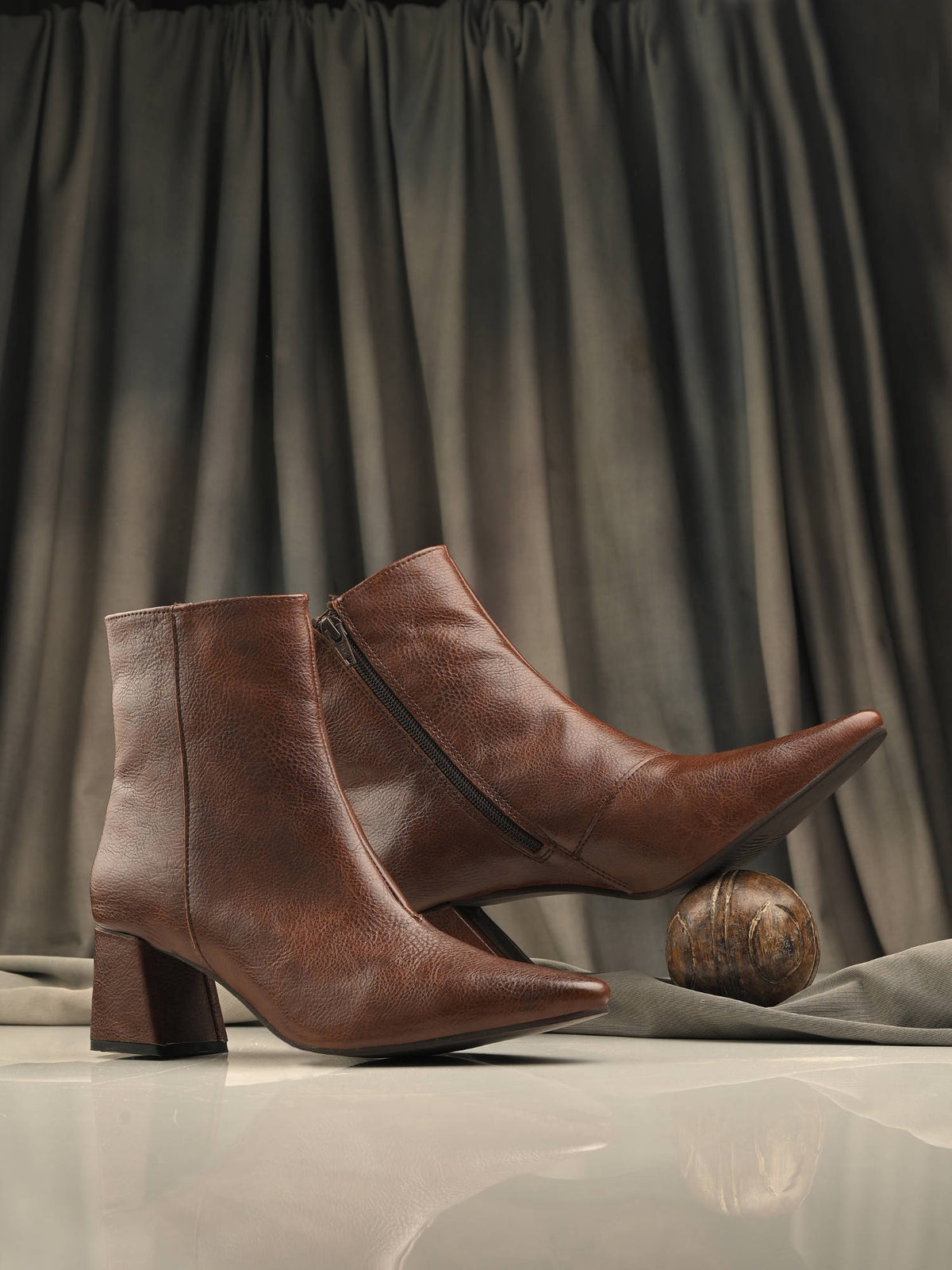 Women Vegan Leather High Top Casual Boots Brown | BT61 - view 1