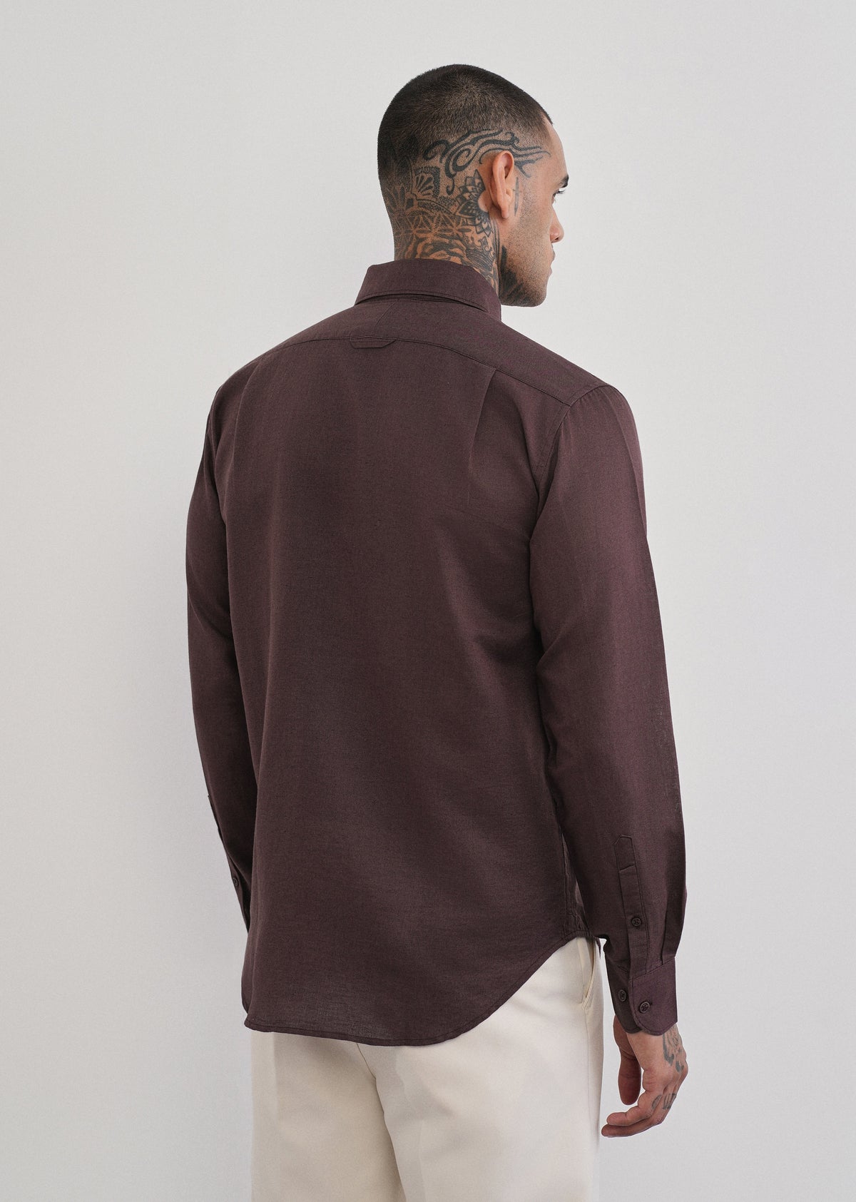 Wine Plain Cotton Linen Shirt