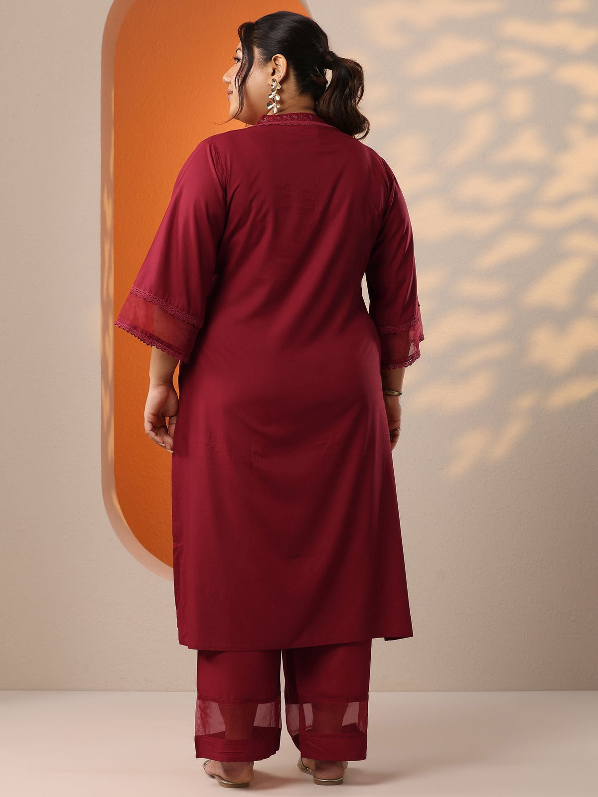 Plus Size Maroon Embellished Rayon Co-Ord Sets CO87