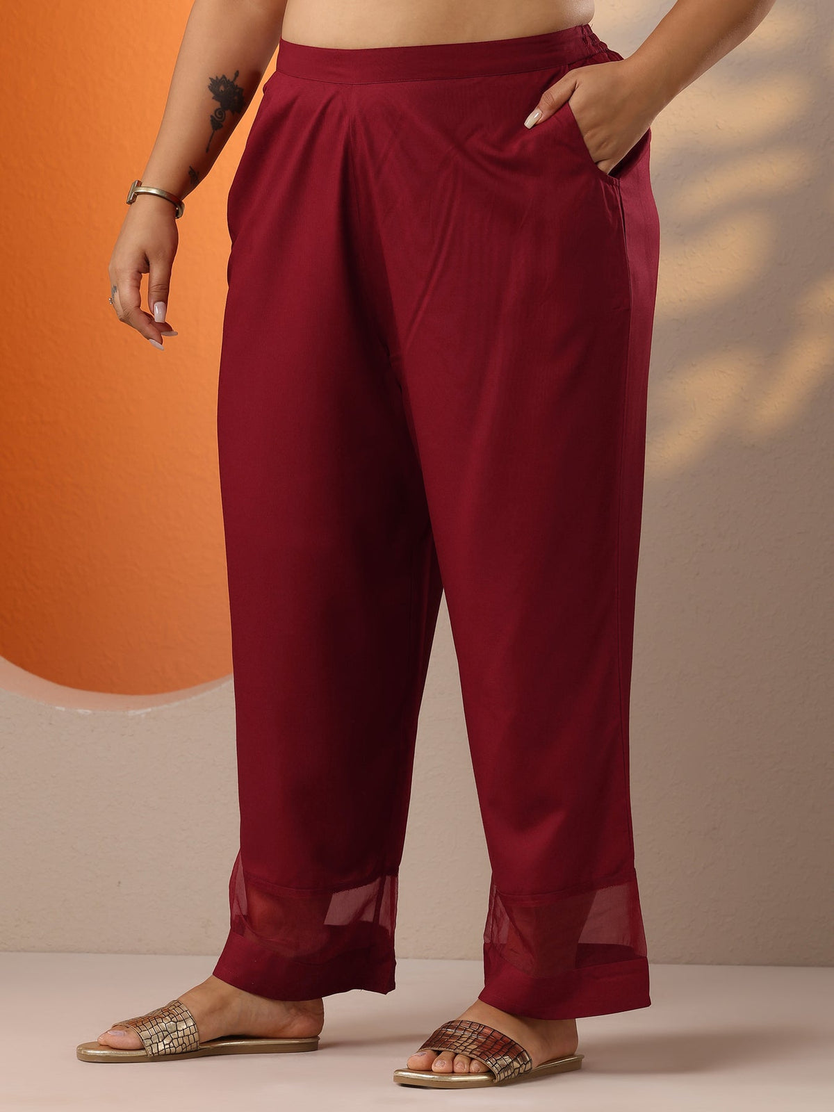 Plus Size Maroon Embellished Rayon Co-Ord Sets CO87