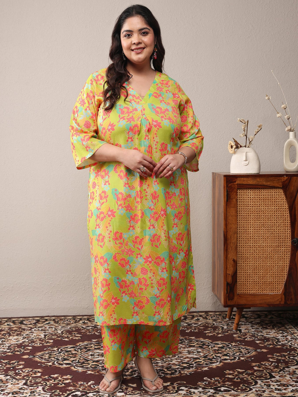 Plus Size Green Printed Rayon Co-Ord Sets CO87