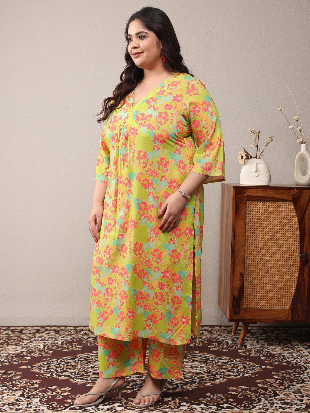 Plus Size Green Printed Rayon Co-Ord Sets CO87