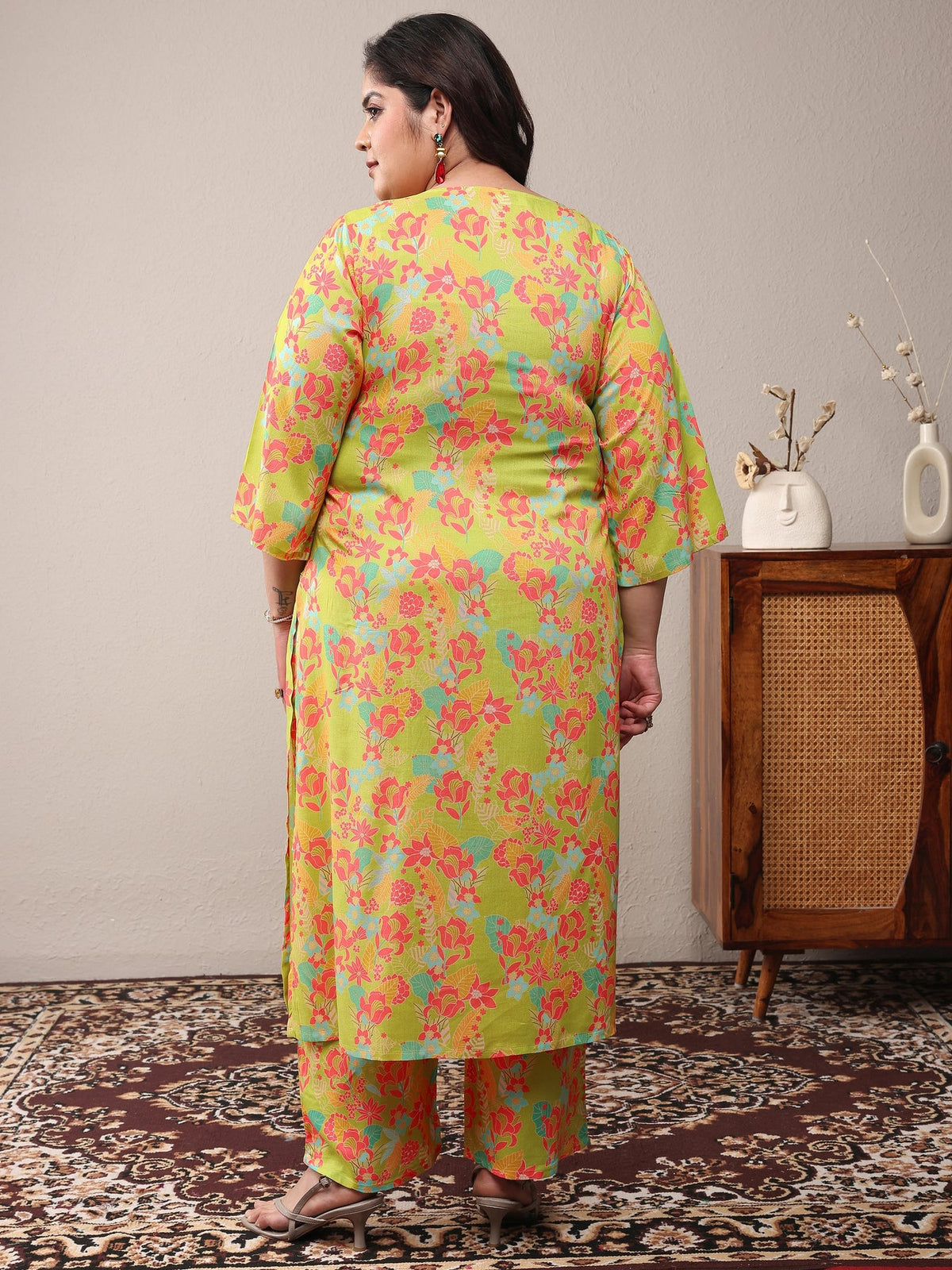 Plus Size Green Printed Rayon Co-Ord Sets CO87