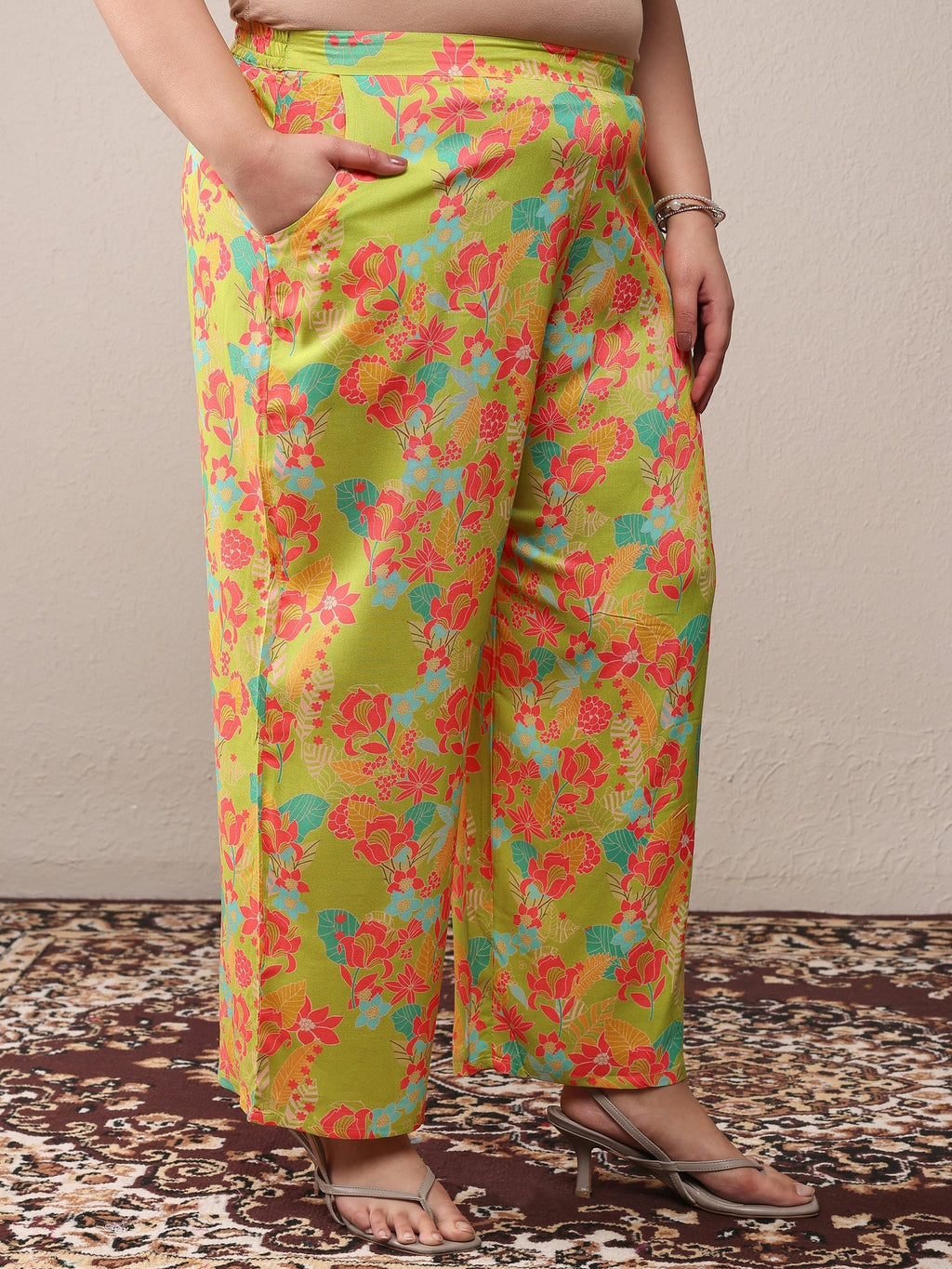 Plus Size Green Printed Rayon Co-Ord Sets CO87