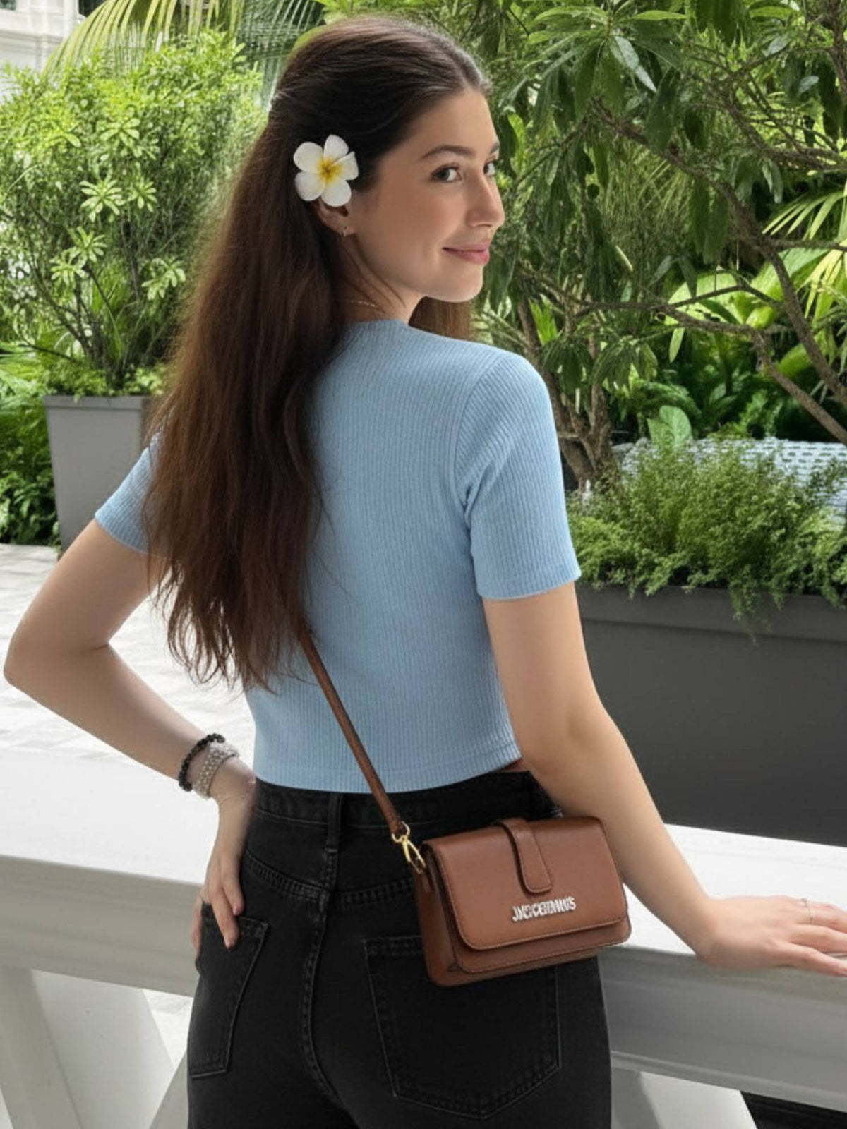 Women Steel Blue Solid Drop Needle Half Sleeves Crop Top | CT61 - view 2
