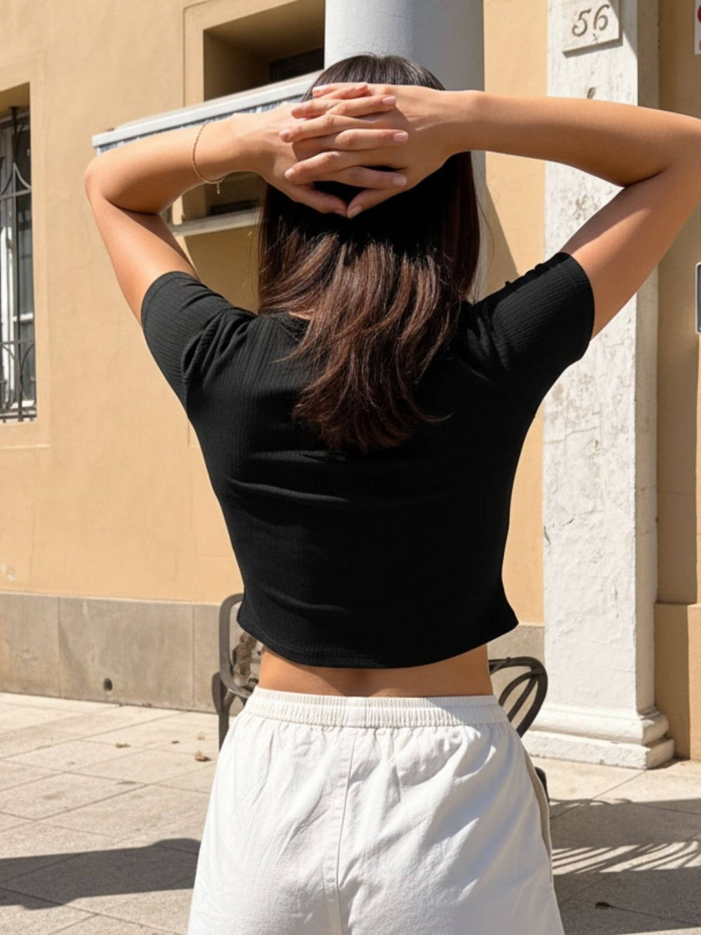 Women Black Solid Drop Needle Half Sleeves Crop Top | CT61 - view 2