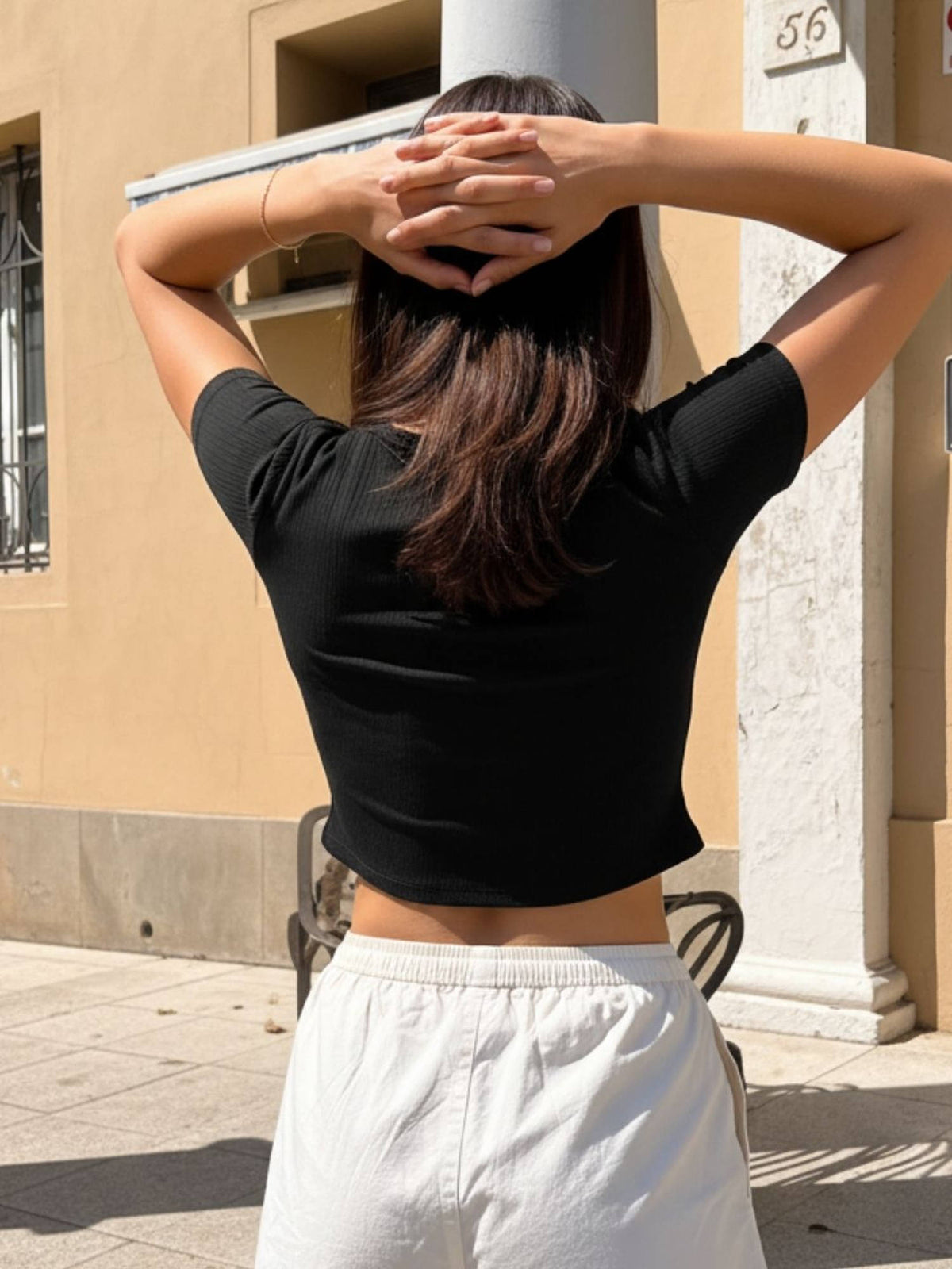 Women Black Solid Drop Needle Half Sleeves Crop Top | CT61 - view 2