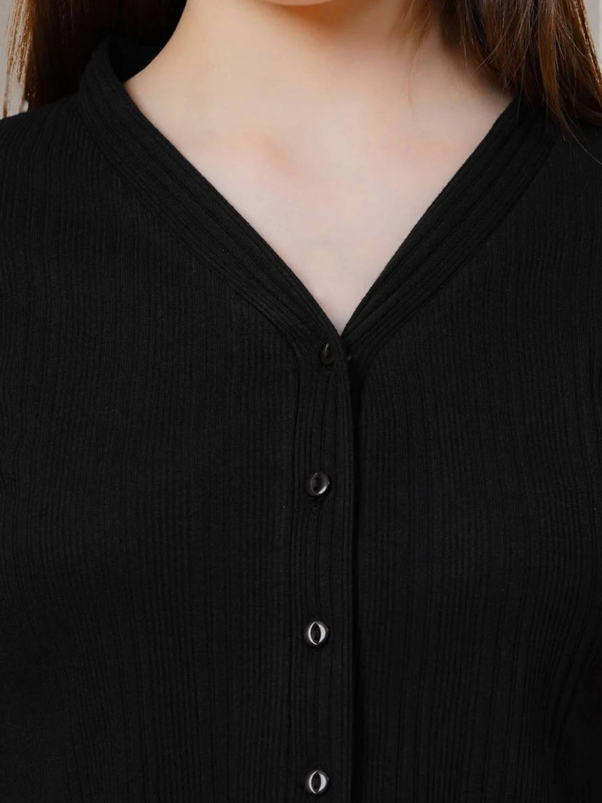 Women Black Solid Drop Needle Half Sleeves Crop Top | CT61 - view 4