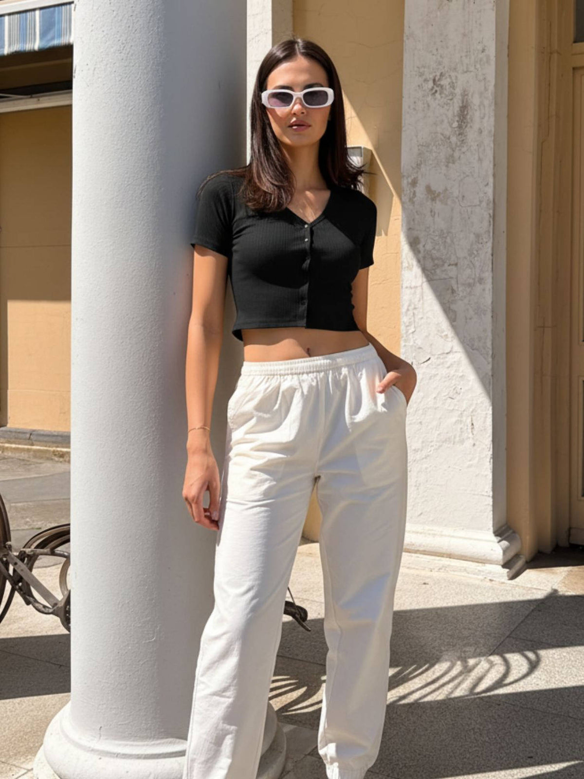 Women Black Solid Drop Needle Half Sleeves Crop Top | CT61 - view 5