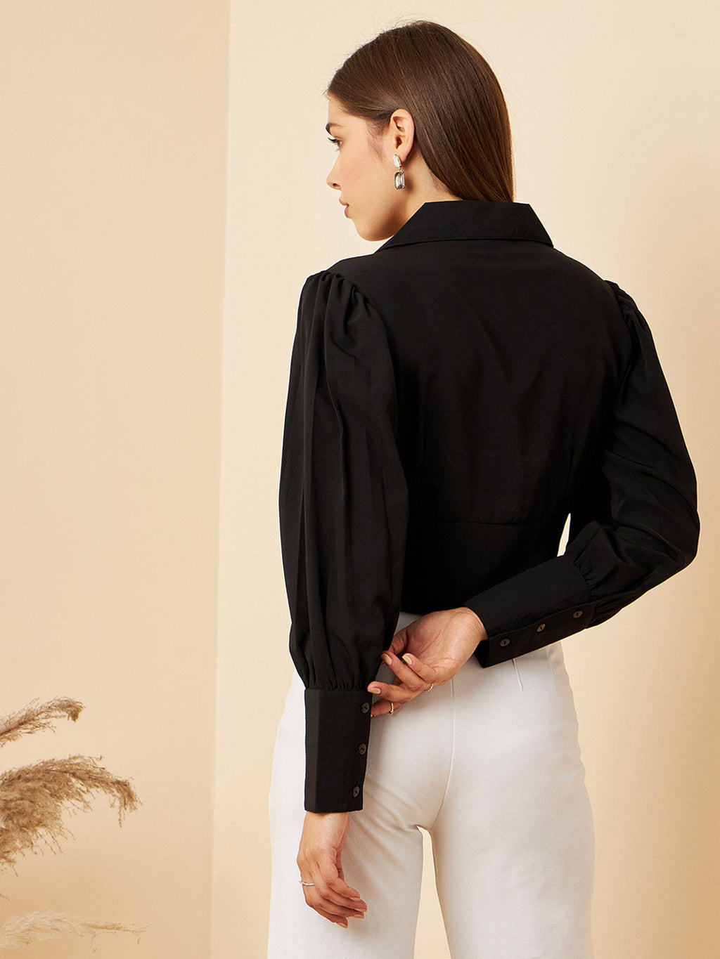 Women Casual Black Colour Notched Lapel Solid Regular Top | CT61 - view 3