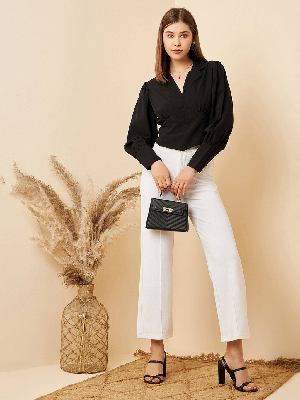 Women Casual Black Colour Notched Lapel Solid Regular Top | CT61 - view 5