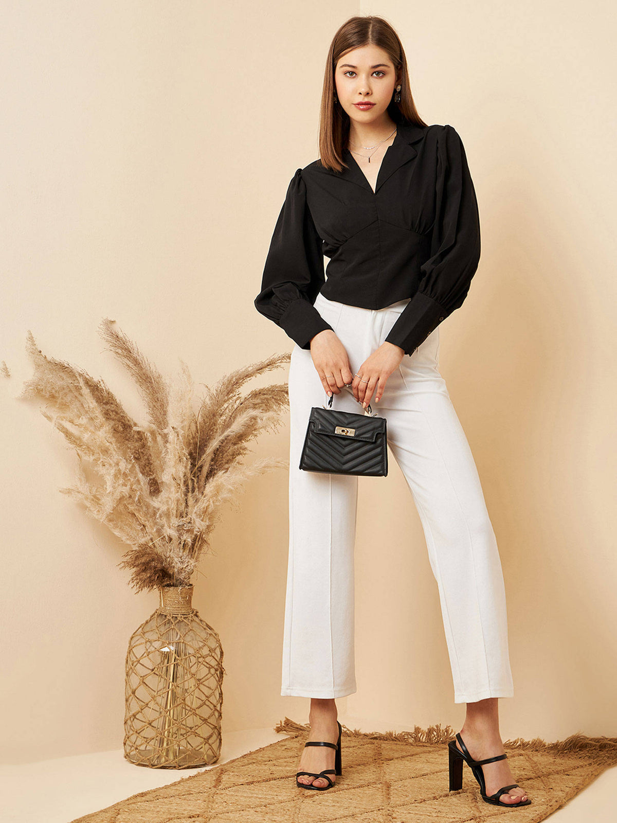 Women Casual Black Colour Notched Lapel Solid Regular Top | CT61 - view 5