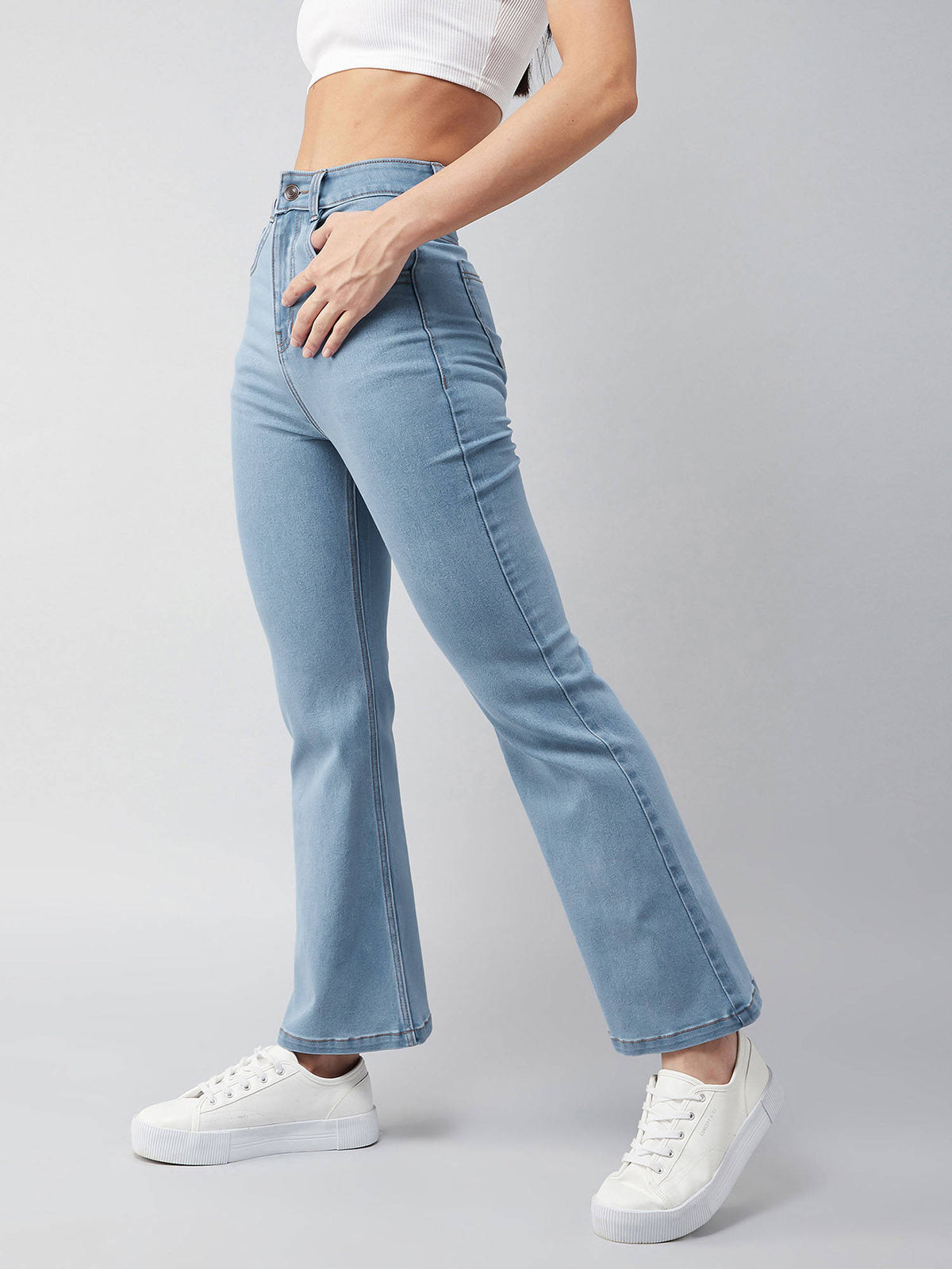 Women's Light Blue Bootcut High Rise Regular Stretchable Denim Jeans | BT10 - view 1