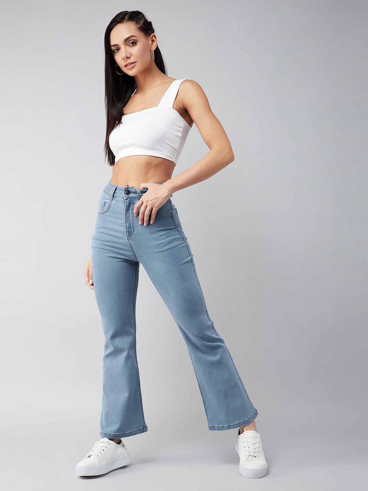 Women's Light Blue Bootcut High Rise Regular Stretchable Denim Jeans | BT10 - view 2