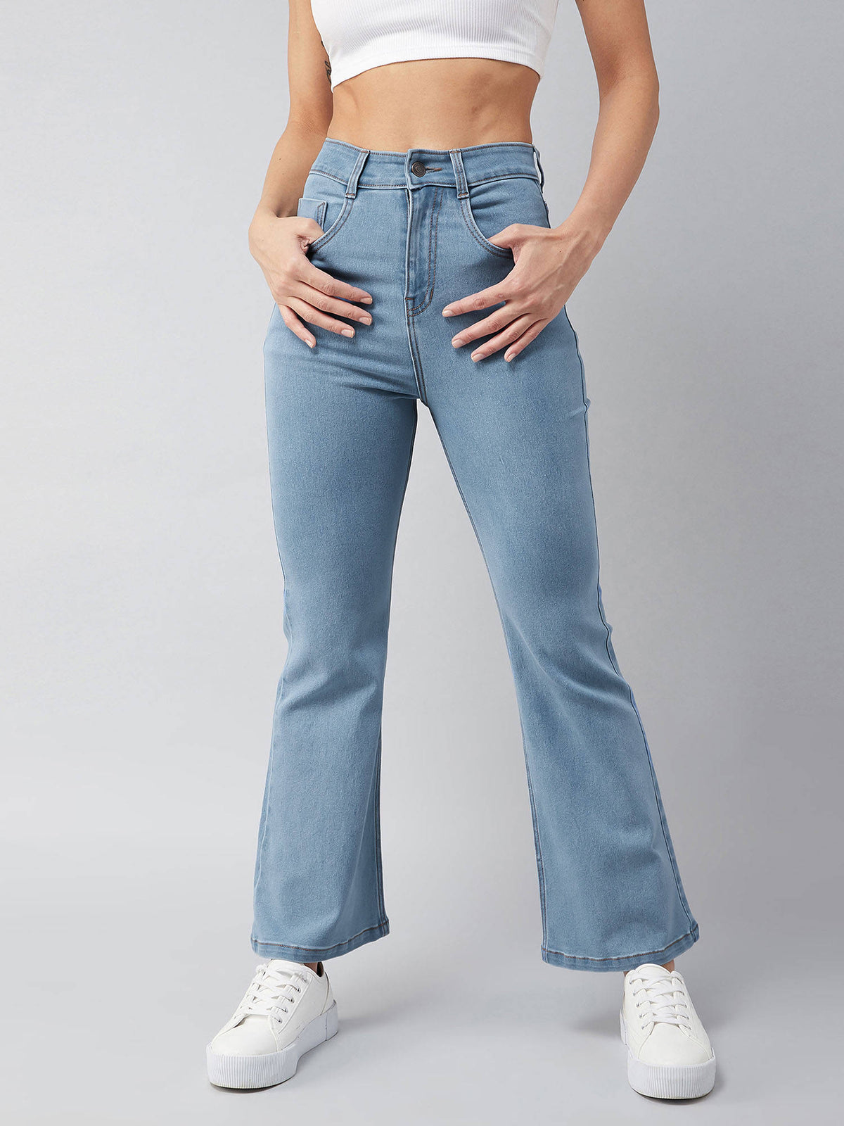Women's Light Blue Bootcut High Rise Regular Stretchable Denim Jeans | BT10 - view 3