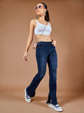 Womens Blue Bootcut Mid Rise Denim Stretchable Jeans | BT10 - view 1