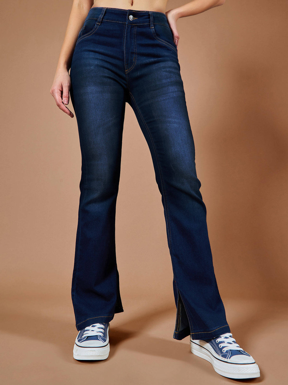 Womens Blue Bootcut Mid Rise Denim Stretchable Jeans | BT10 - view 3