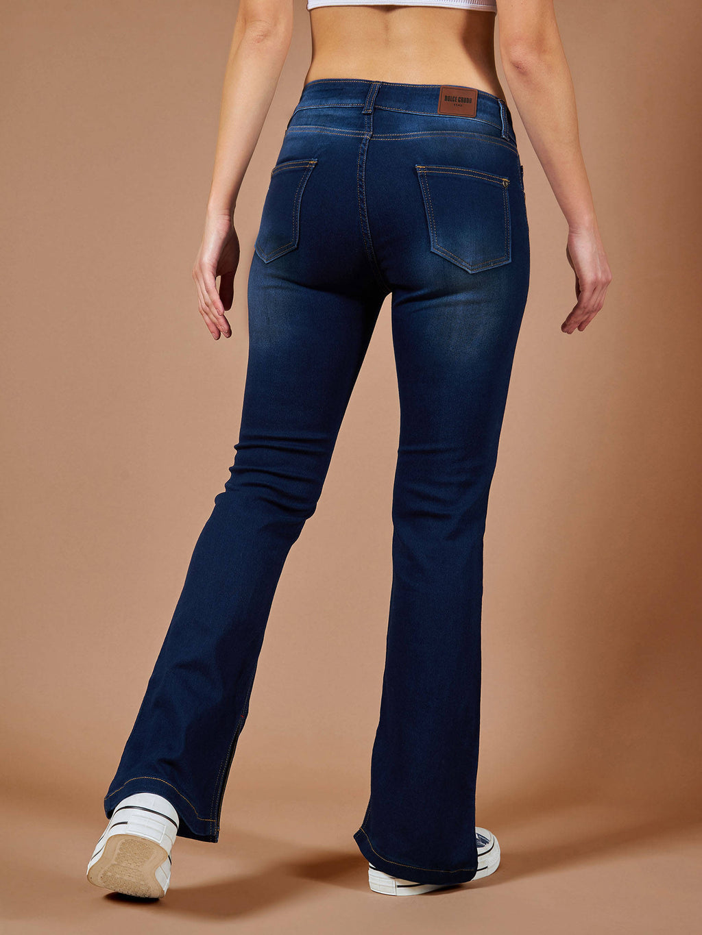 Womens Blue Bootcut Mid Rise Regular Length Denim Stretchable Jeans | BT10 - view 4