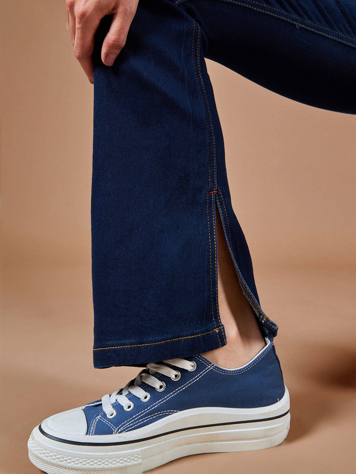 Womens Blue Bootcut Mid Rise Regular Length Denim Stretchable Jeans | BT10 - view 5