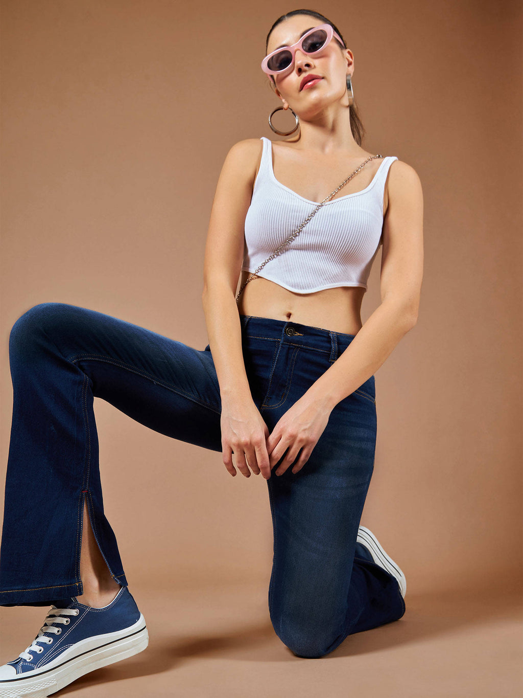 Womens Blue Bootcut Mid Rise Regular Length Denim Stretchable Jeans | BT10 - view 7
