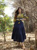 Yellow Solid Cotton Tiered Maxi Dress With Ethnic Jacket | D56 - view 1