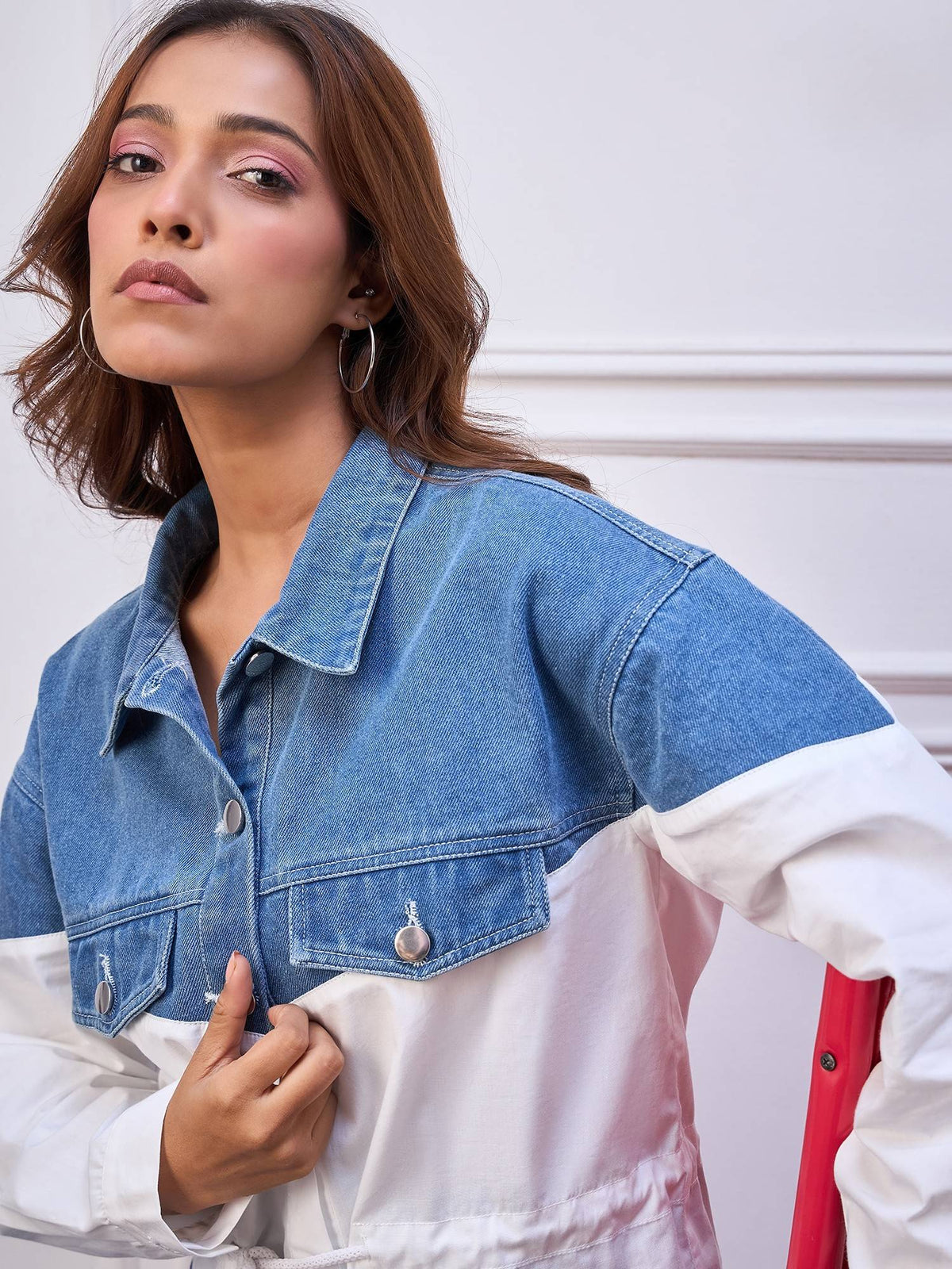 Women's Denim Colour Blocked Jacket | JC78 - view 5