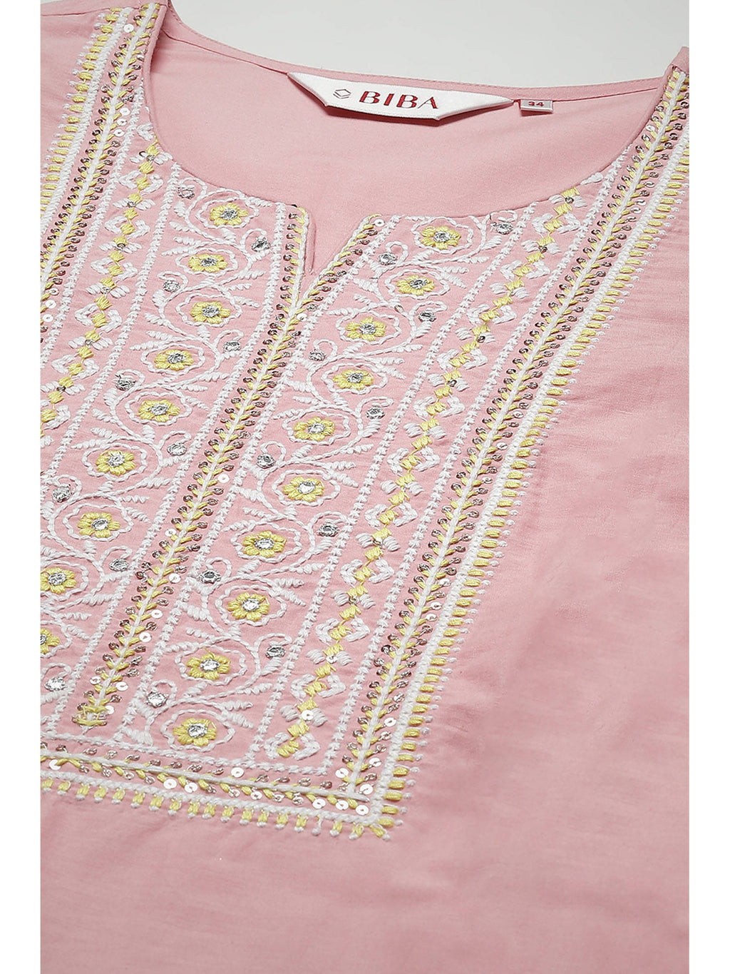 Womens Pink Solid Embroidered Cotton Straight Kurta | FY93 - view 6