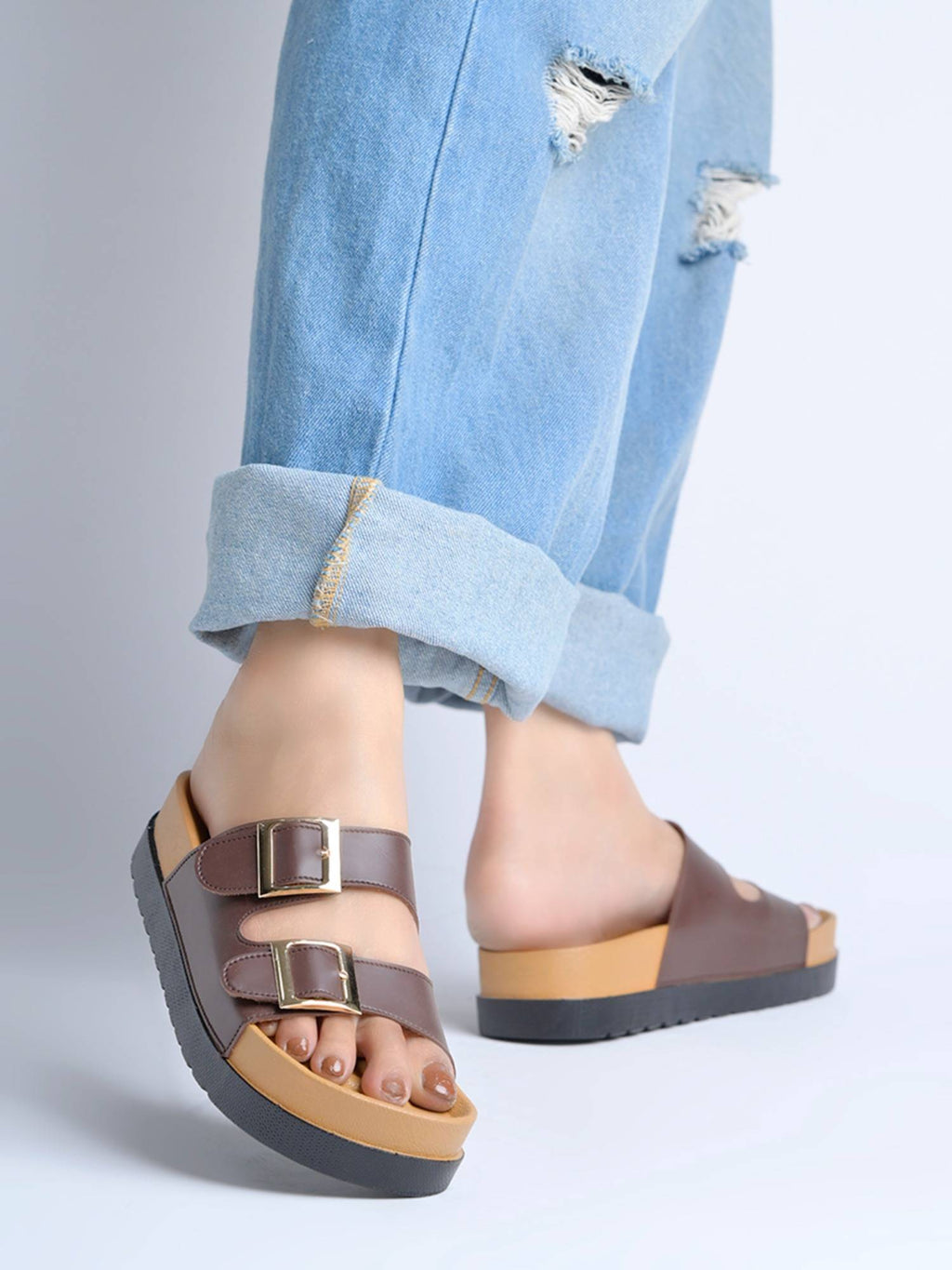 Women'S Brown Double-Strap Buckle Platform Heels | H78 - view 2