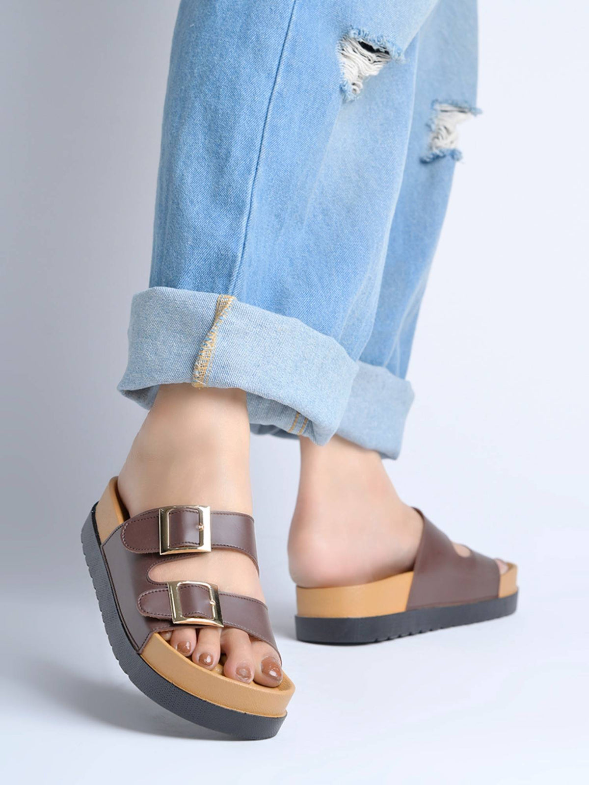 Women'S Brown Double-Strap Buckle Platform Heels | H78 - view 2