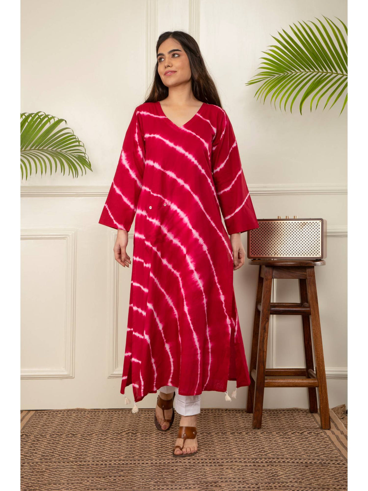 Red Lehariya Tie Dye Kurta | KDG - view 1