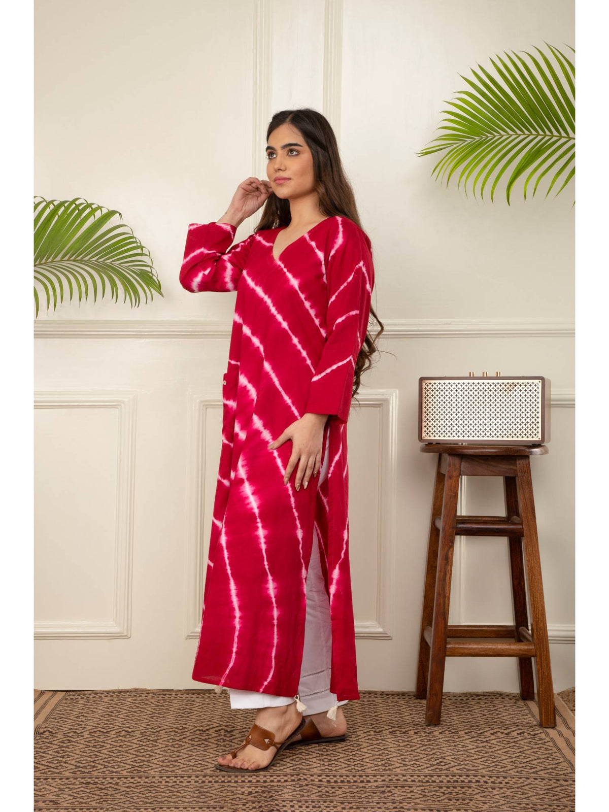 Red Lehariya Tie Dye Kurta | KDG - view 2