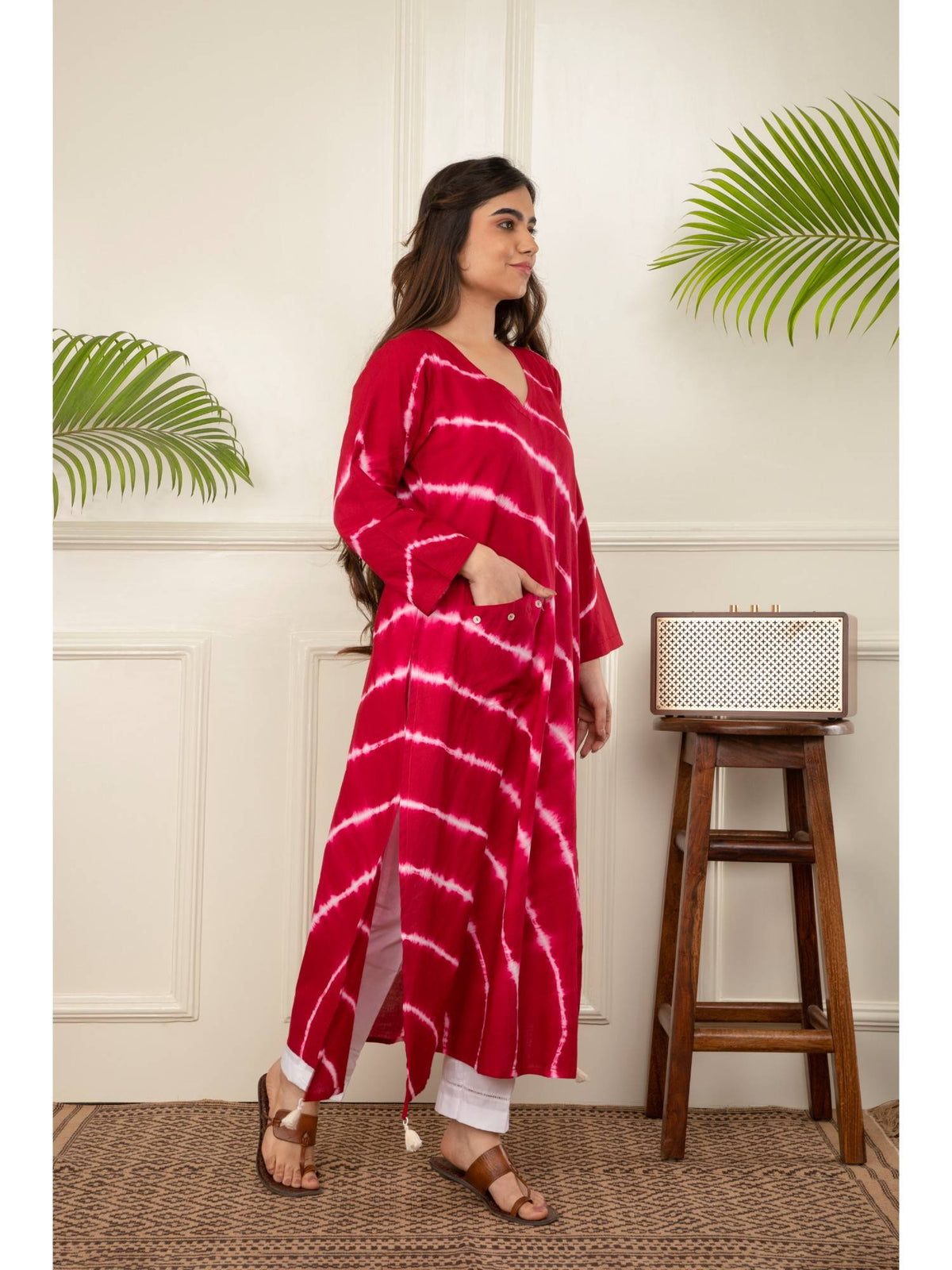 Red Lehariya Tie Dye Kurta | FY93 - view 3