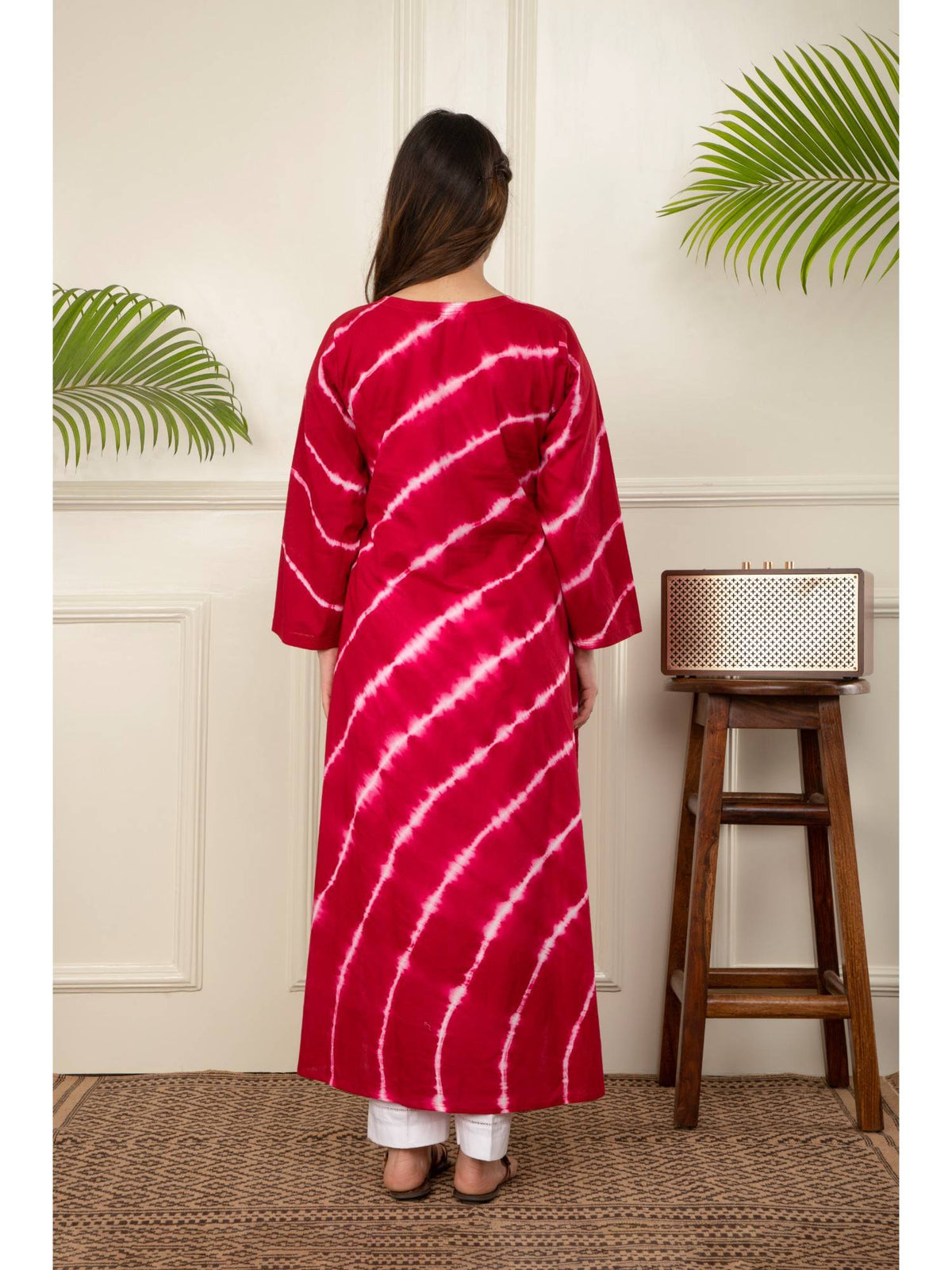 Red Lehariya Tie Dye Kurta | KDG - view 4