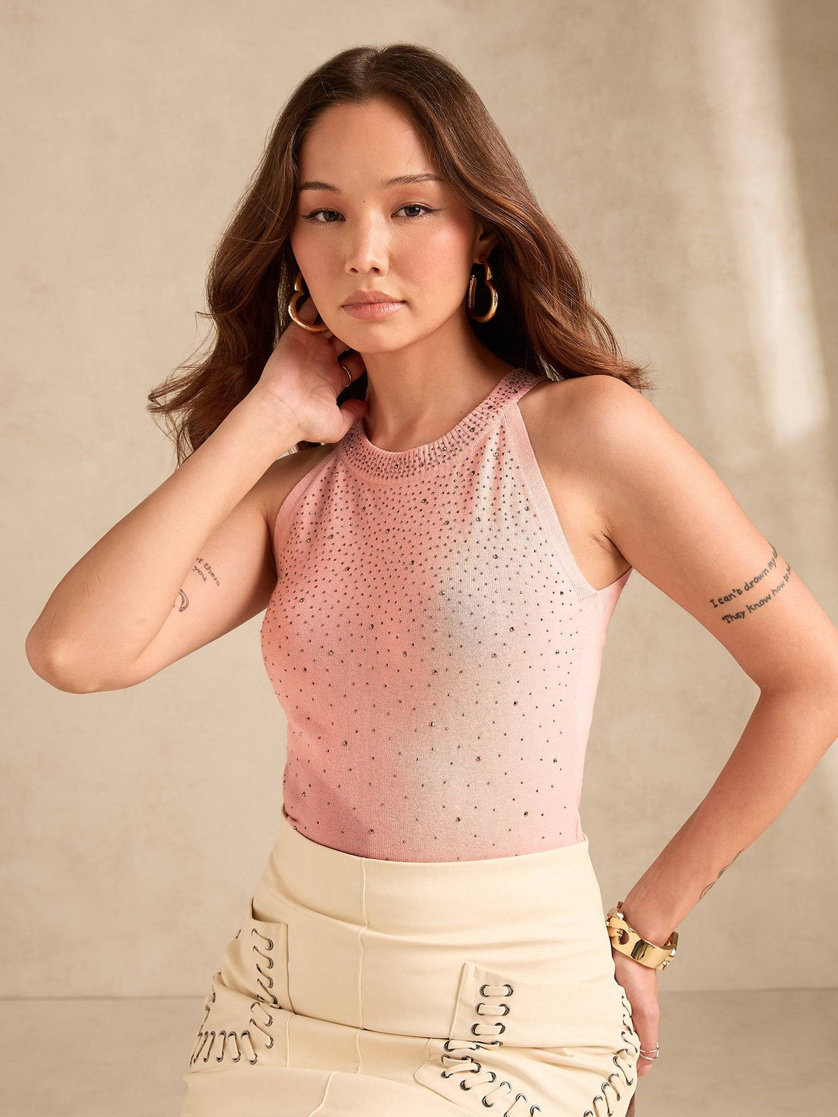 Cream Pearl Studded Tank Top | TT98 - view 6
