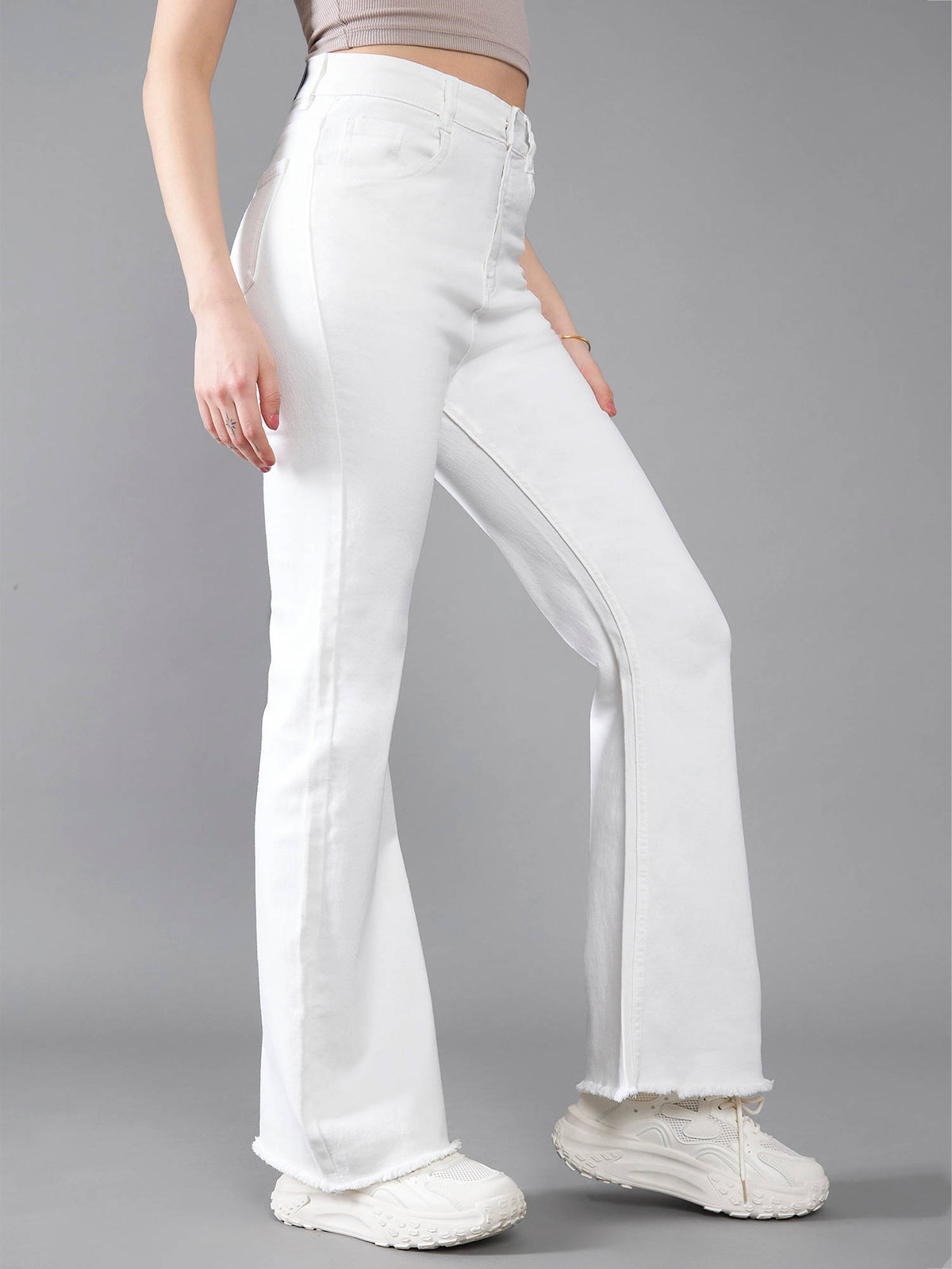 Womens White Bootcut High Rise Clean Look Regular-Length Stretchable Denim Jeans | BT10 - view 3