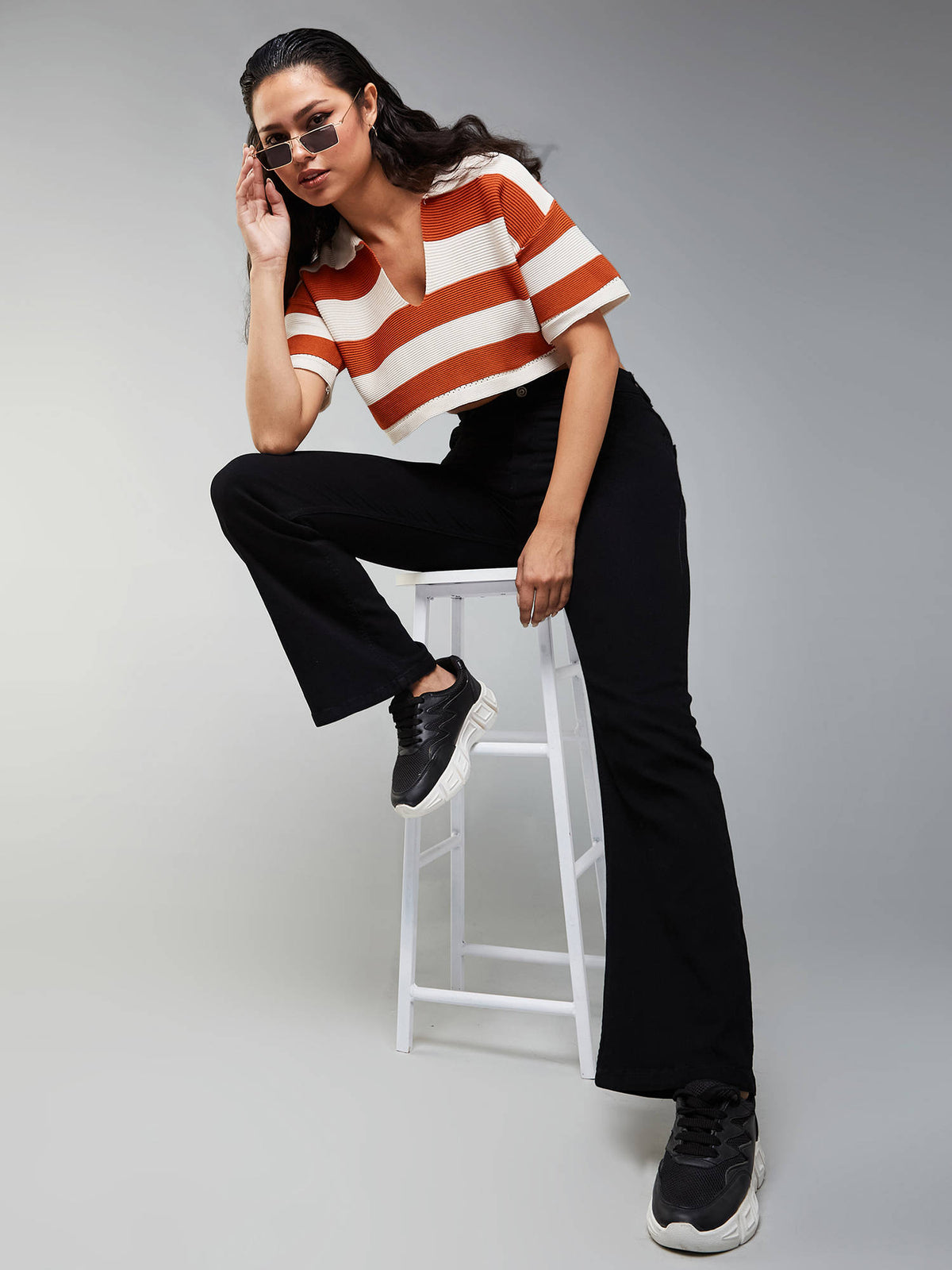 Womens Black Bootcut High Rise Clean Look Regular Stretchable Denim Jeans | BT10 - view 1