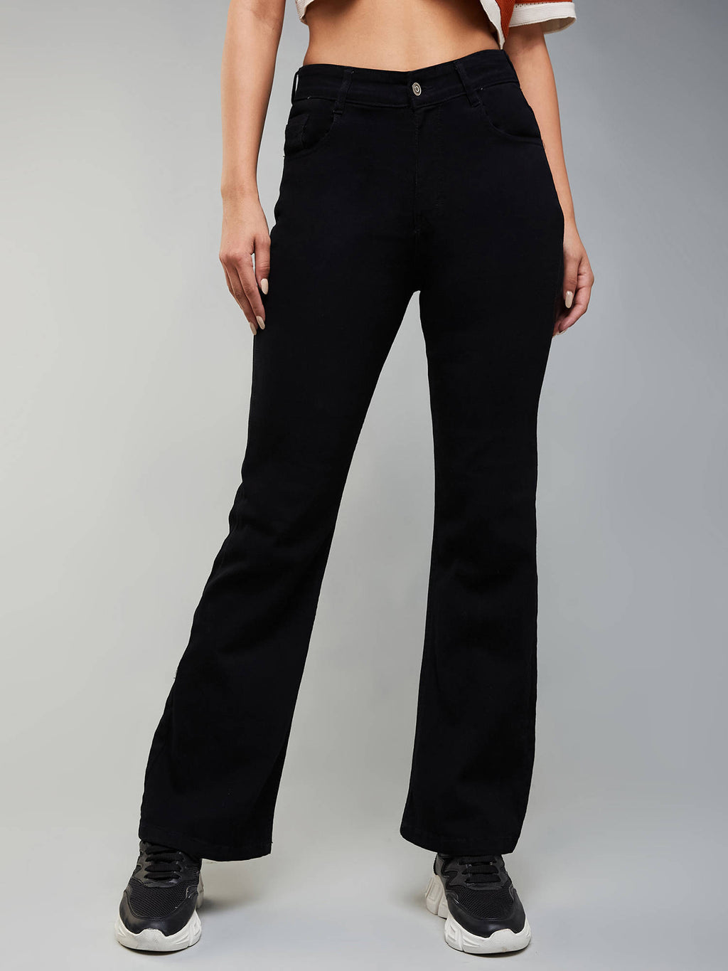 Womens Black Bootcut High Rise Clean Look Regular Stretchable Denim Jeans | BT10 - view 2