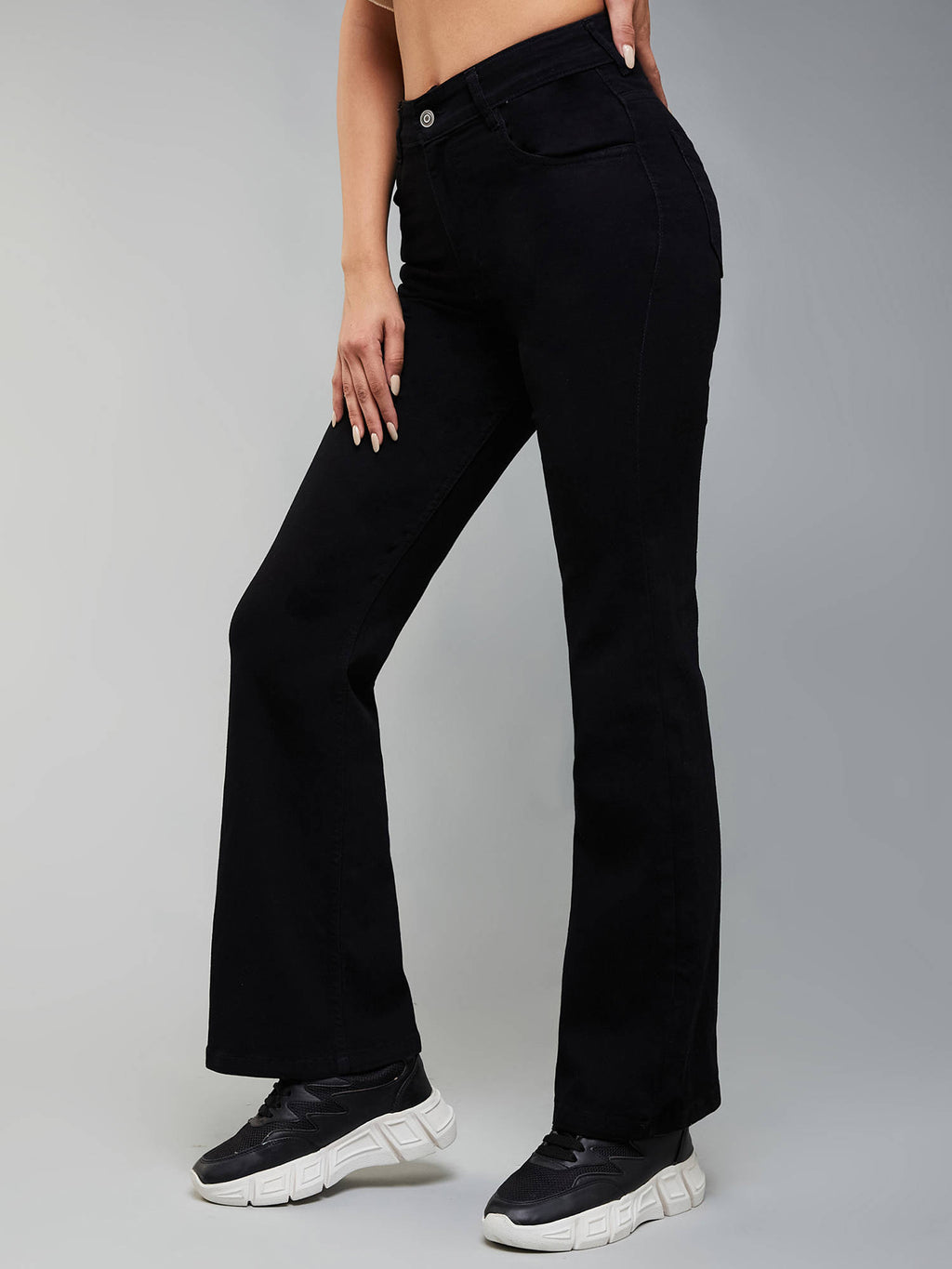 Womens Black Bootcut High Rise Clean Look Regular Stretchable Denim Jeans | BT10 - view 3