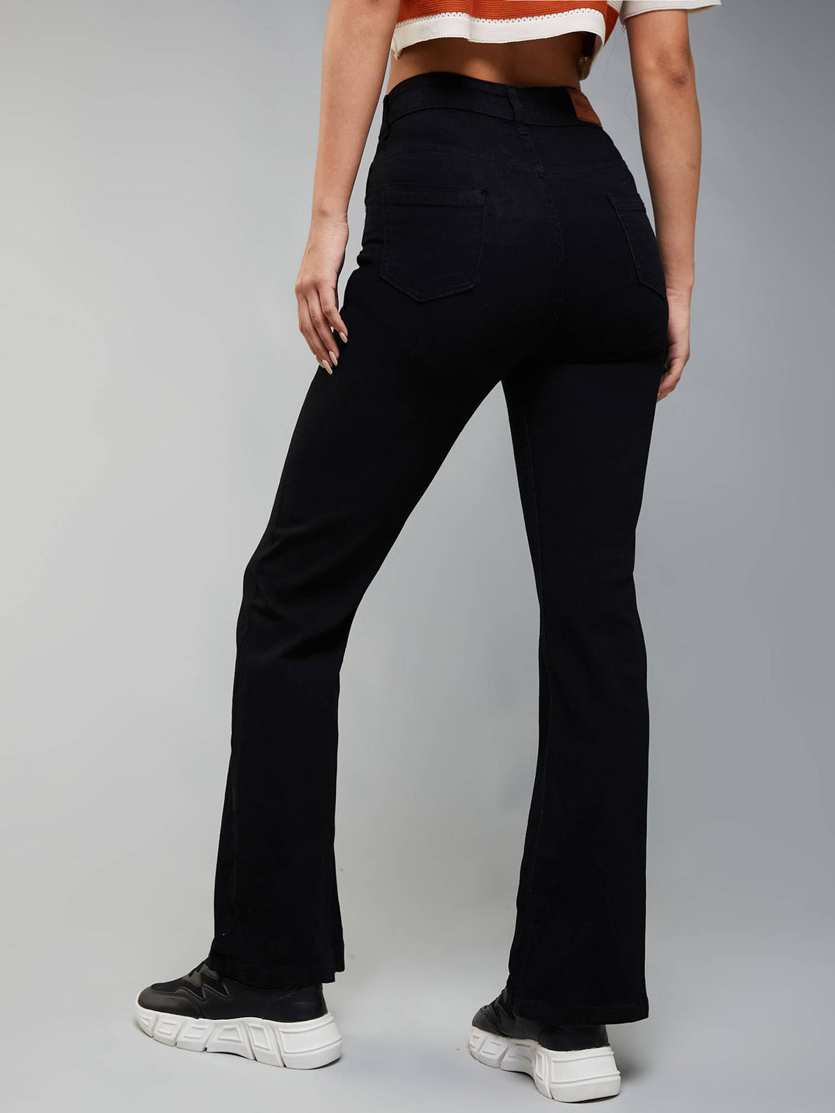 Womens Black Bootcut High Rise Clean Look Regular Stretchable Denim Jeans | BT10 - view 4