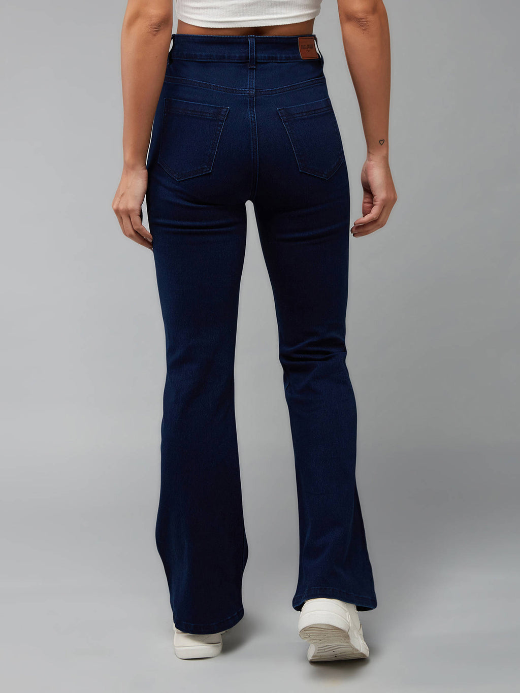 Womens Navy Blue Bootcut Clean Look Stretchable Shaping Denim Jeans | BT10 - view 4