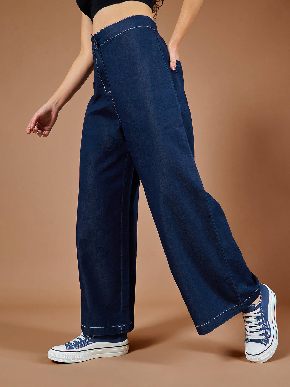 Womens Blue Bootcut Mid Rise Regular Length Denim Stretchable Jeans | BT10 - view 24