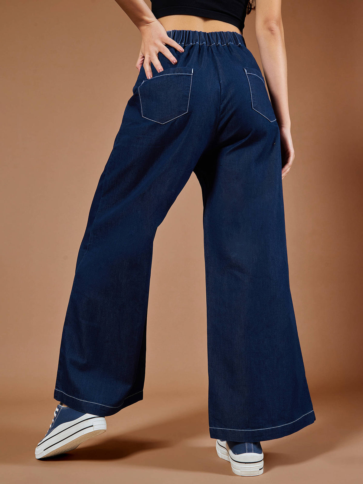 Womens Blue Bootcut Mid Rise Regular Length Denim Stretchable Jeans | BT10 - view 25
