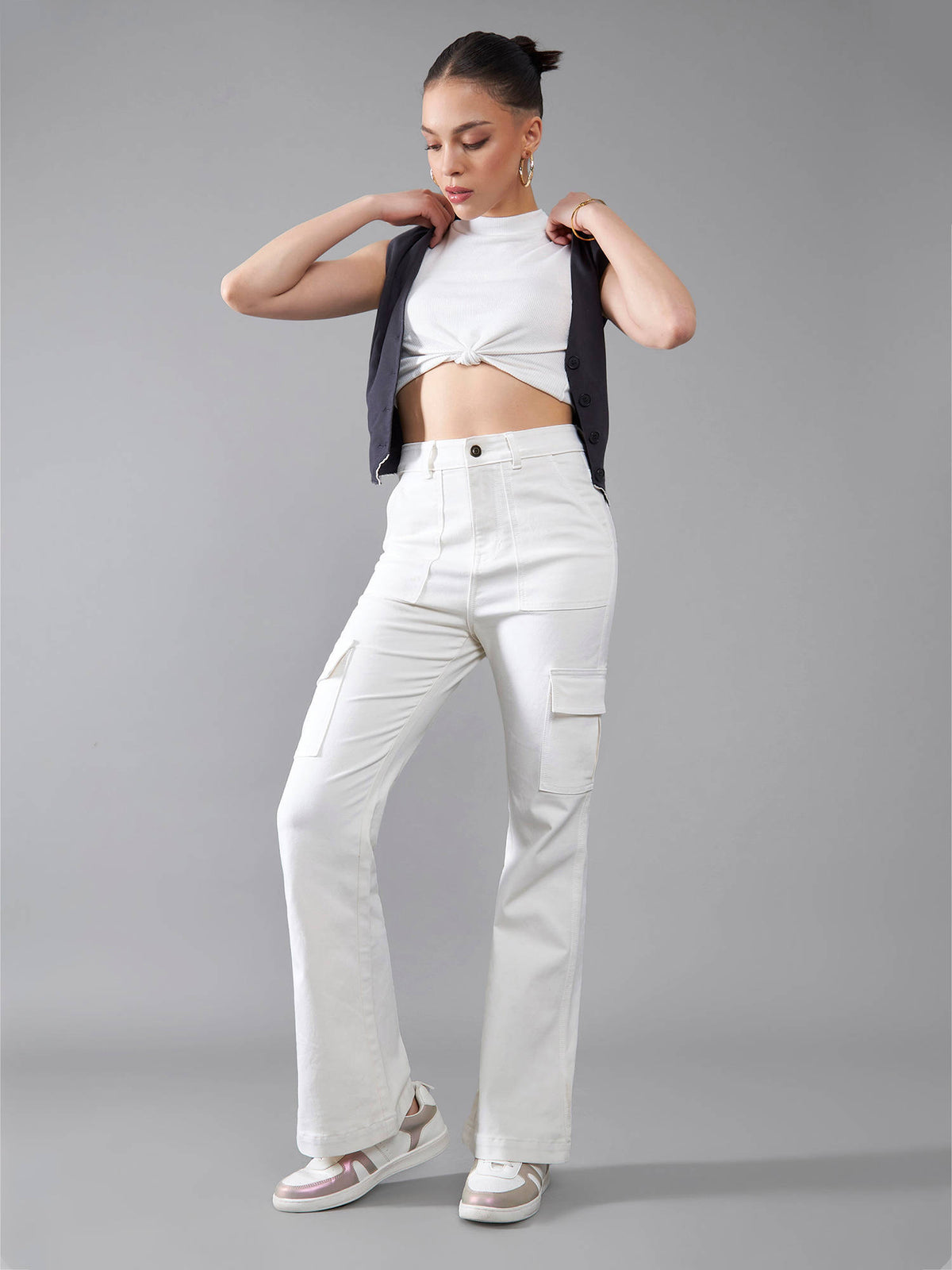 Womens Navy Blue Bootcut Clean Look Stretchable Shaping Denim Jeans | BT10 - view 13