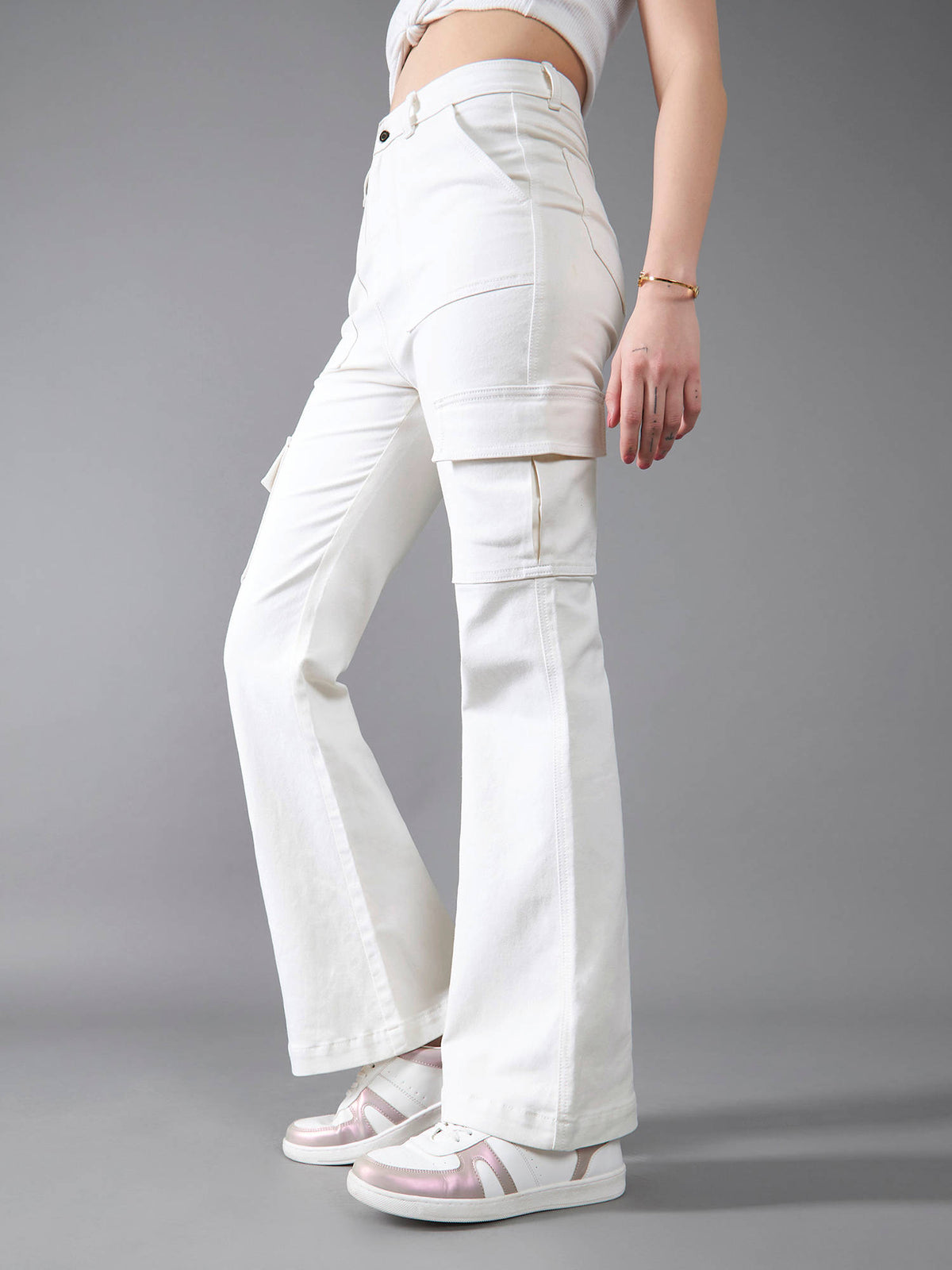 Womens Blue Bootcut Mid Rise Regular Length Denim Stretchable Jeans | BT10 - view 11