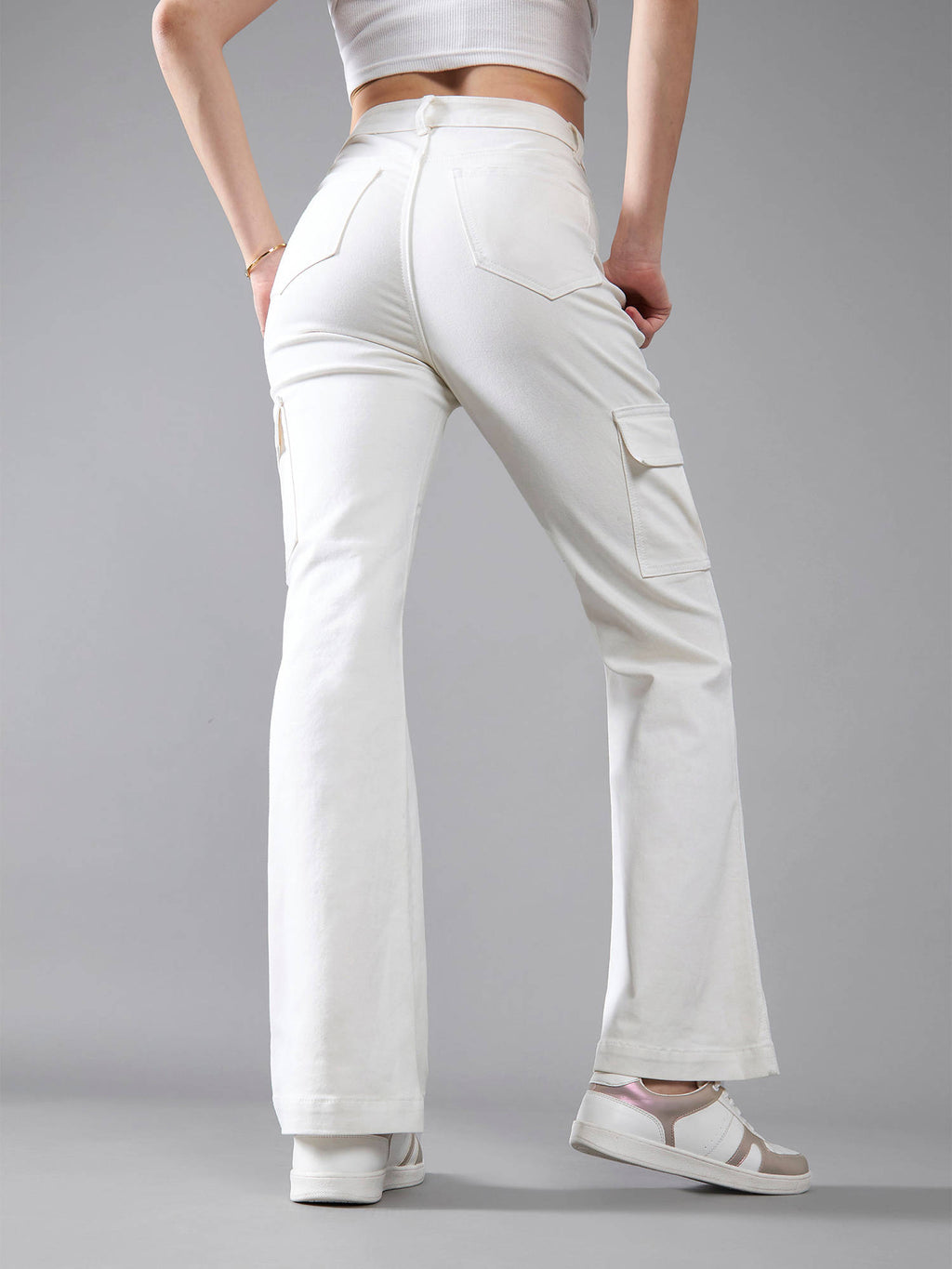 Womens Blue Bootcut Mid Rise Regular Length Denim Stretchable Jeans | BT10 - view 12